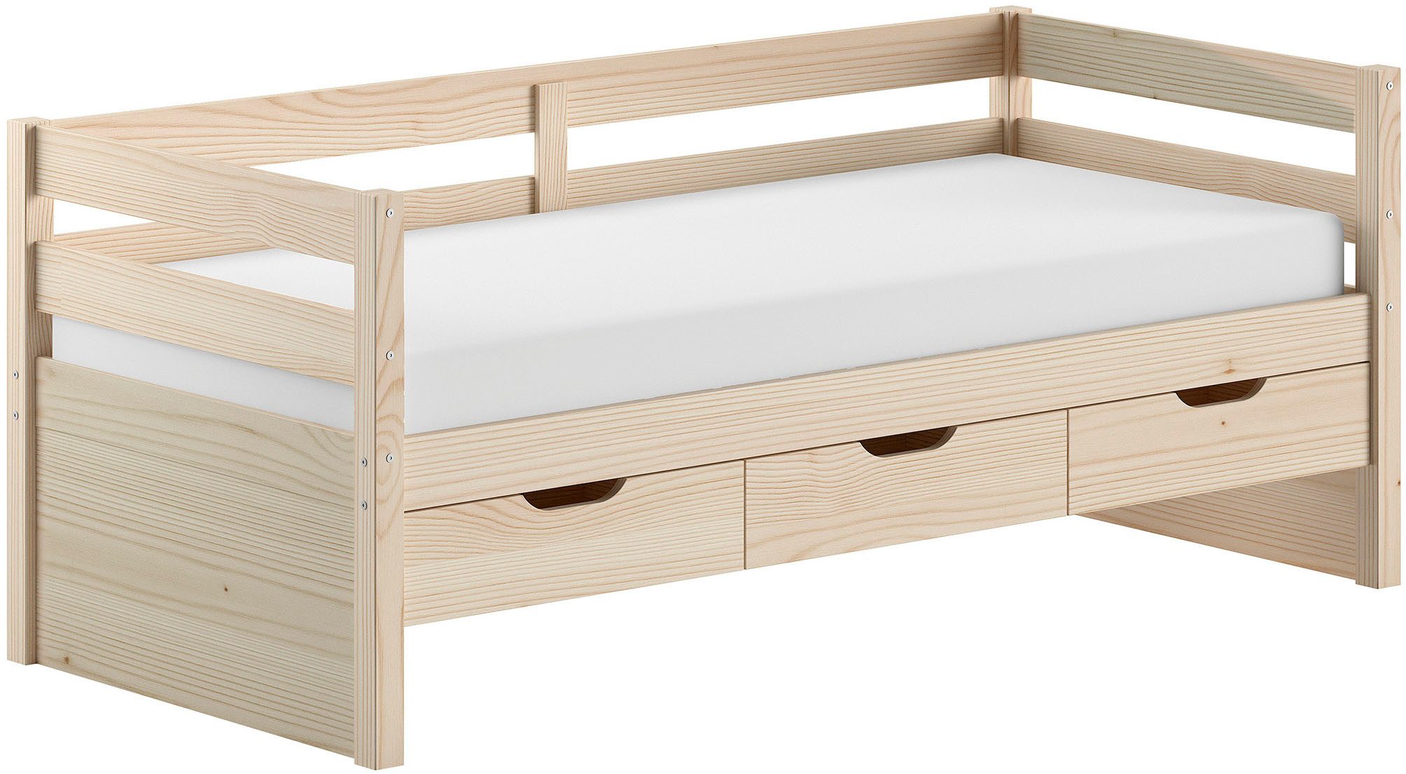 Vipack Funktionsbett Margrit, mit 3 Schubladen, zeitloses Design universell einsetzbar, stabiles Massivholzbett, wahlweise in 2 Farben erhältlich