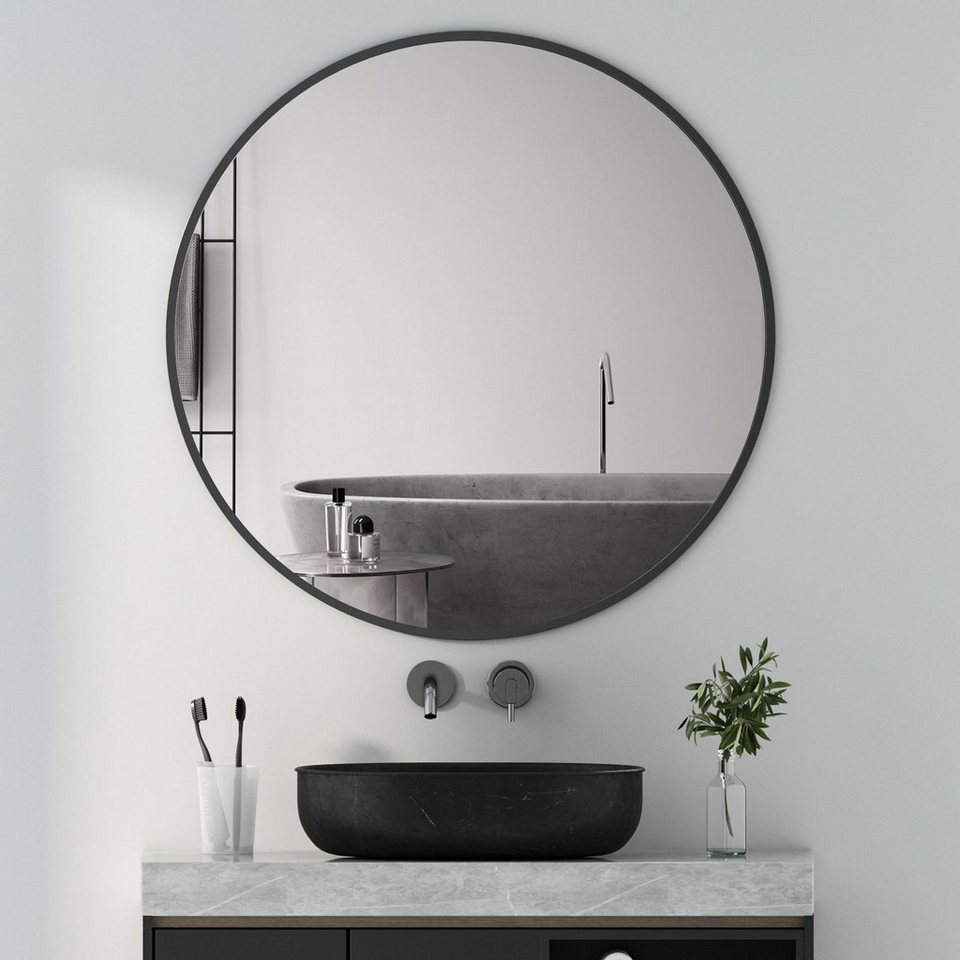 boromal wandspiegel rund 60cm 80cm 40cm schwarz spiegel gold badezimmer  groß (runder badezimmer spiegel), badezimmerspiegel metallrahmen badspiegel