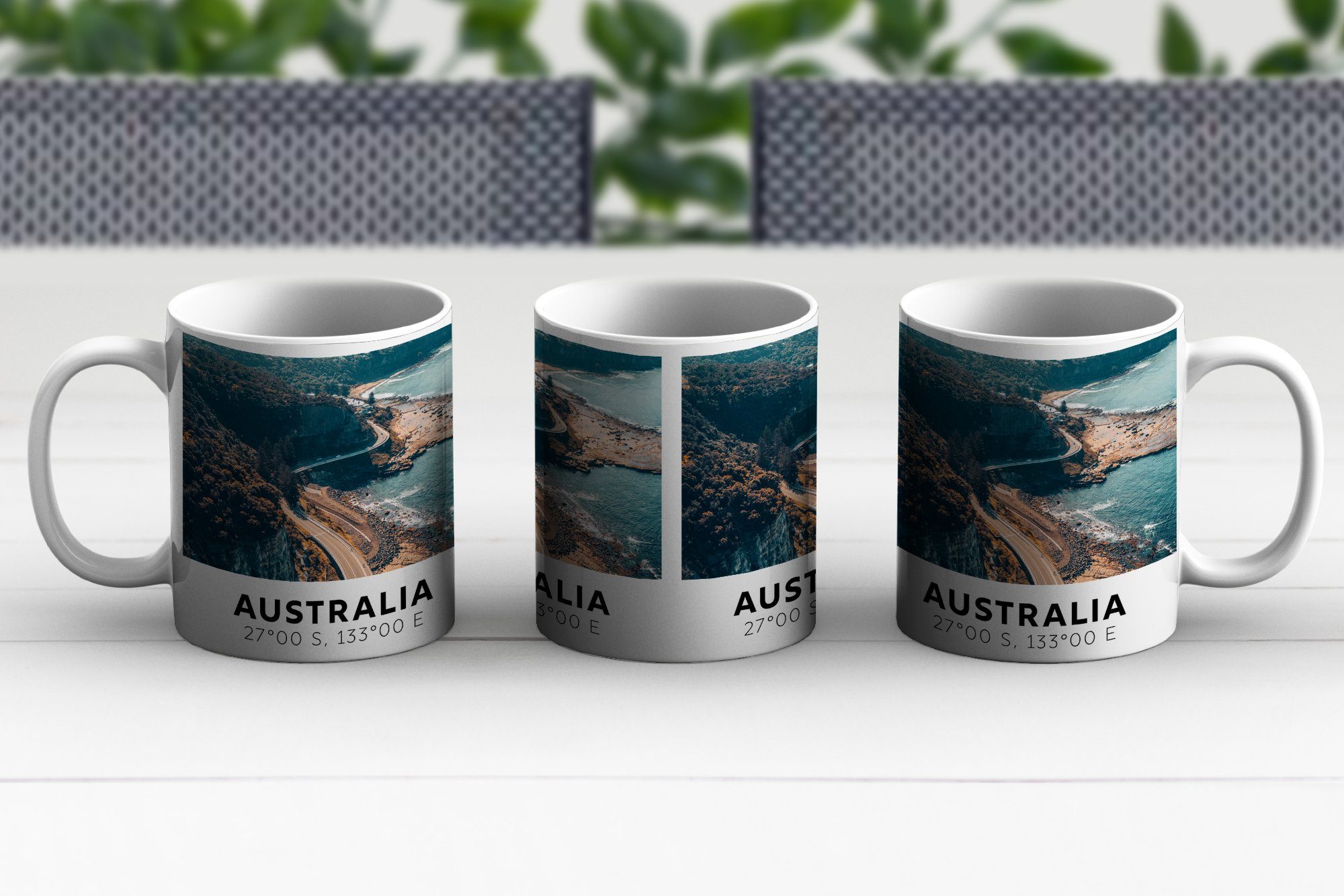 Geschenk Sommer - - Teetasse, Teetasse, Becher, Kaffeetassen, MuchoWow Australien - Tasse Autobahn Keramik, Meer,