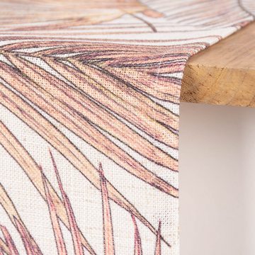 SCHÖNER LEBEN. Tischläufer Tischläufer Leinenoptik Palmenblätter beige orange gelb 45x150cm