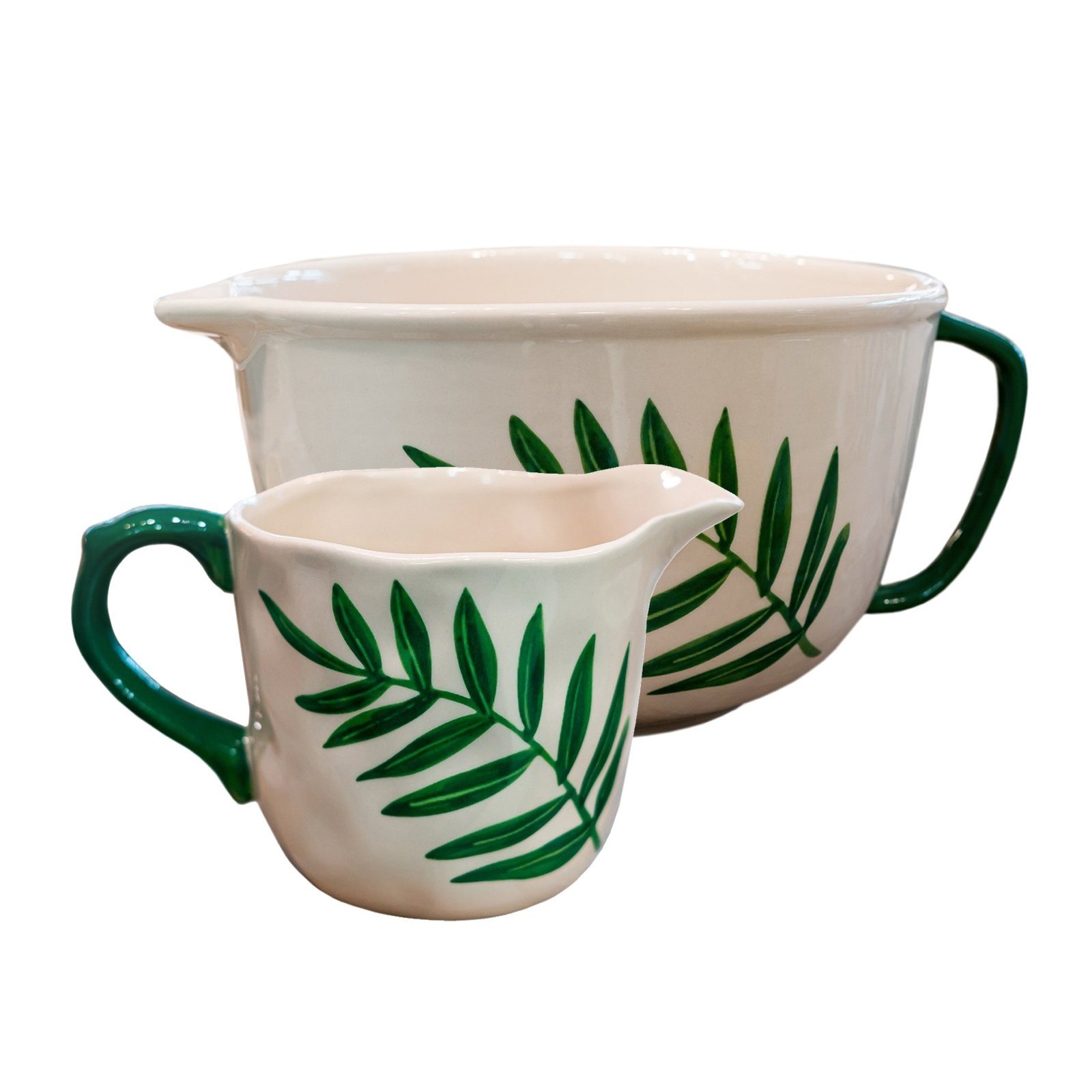 Neuetischkultur Rührschüssel Set Rührschüssel und Мерные стаканы Olivenzweig, Keramik, (Set, 2-tlg), Servierschüssel Krug Landhaus