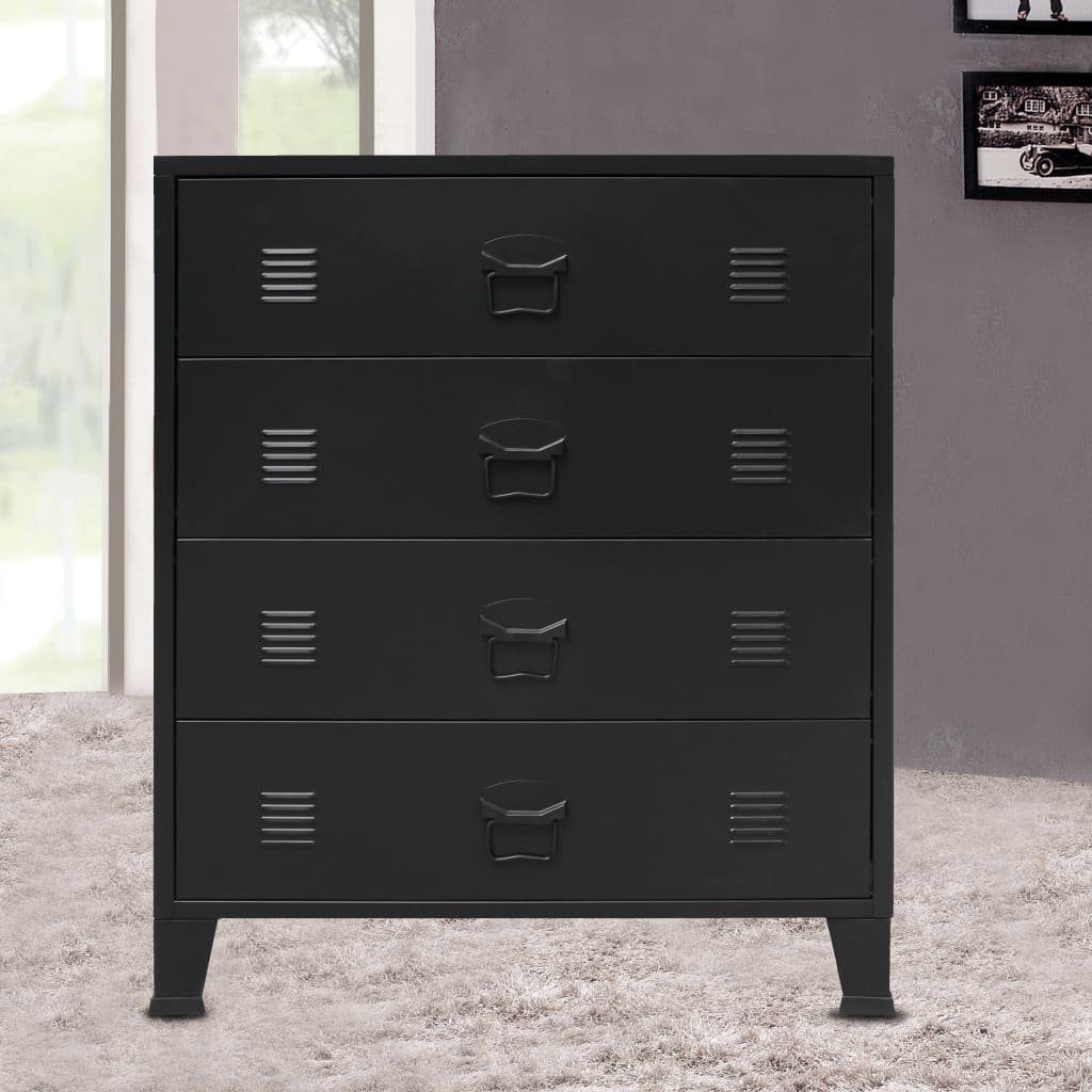 vidaXL Schubkastenkommode aus Metall in Schwarz mit 4 Schubladen (LxBxH: 40x78x93 cm)