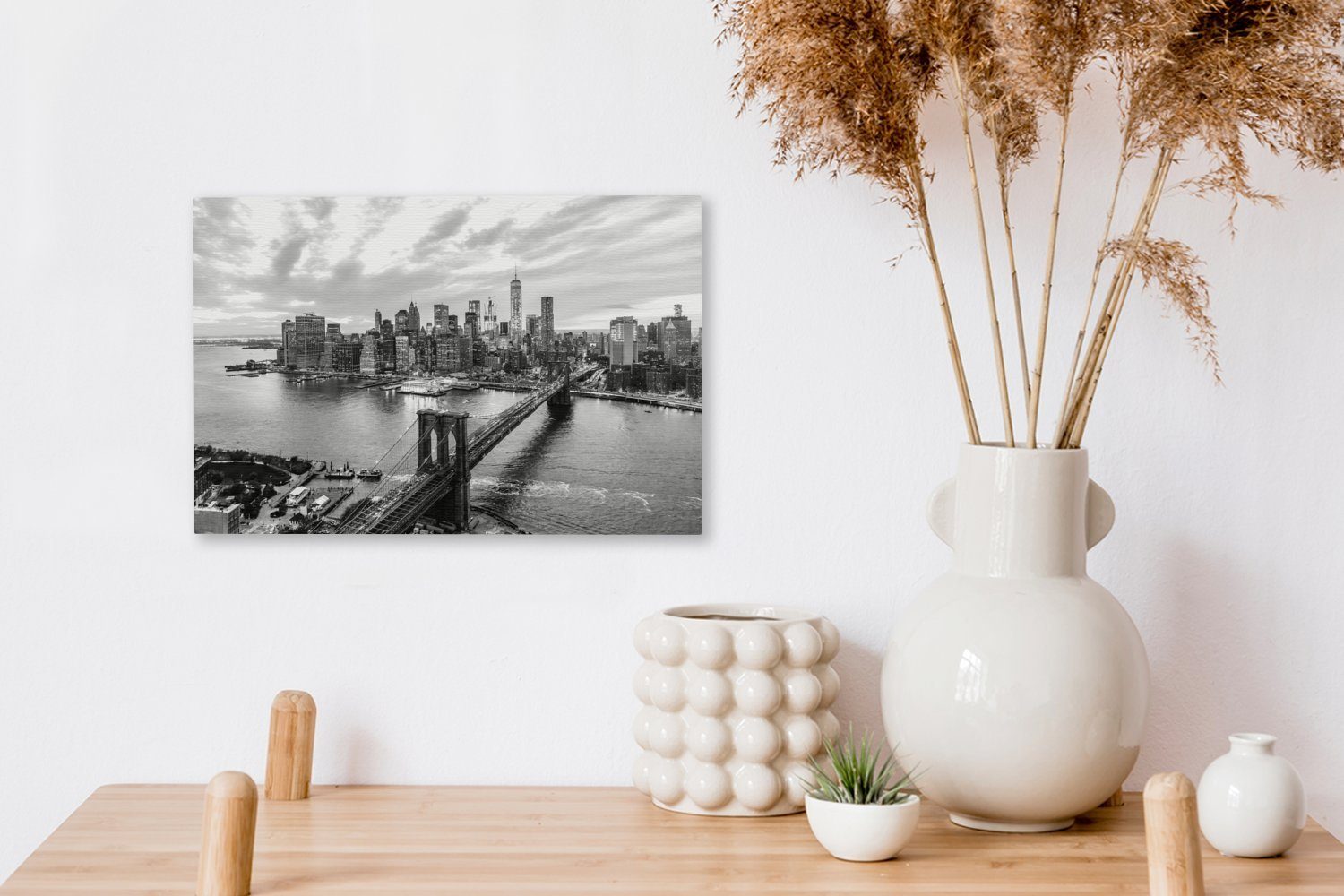 OneMillionCanvasses® Leinwandbild 30x20 cm New weiß, St), Wanddeko, Skyline - Bridge Brooklyn (1 Yorker Leinwandbilder, Wandbild schwarz der mit und Aufhängefertig