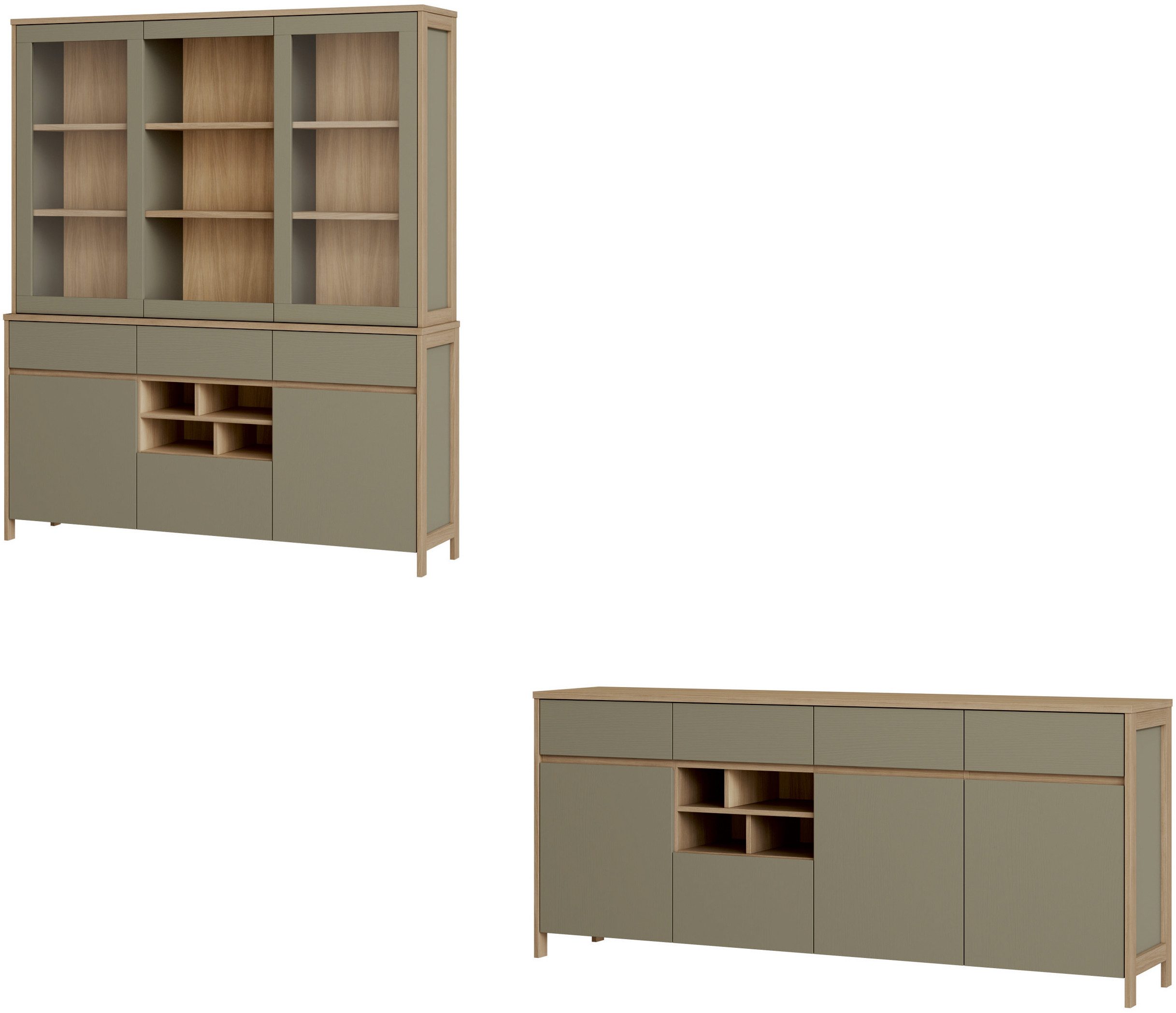 Home affaire Wohnwand Stranda, moderne Anbauwand, Komplettset im Scandi-Style, (2-St), enthält Sideboard und Buffet, ausreichend Stauraum