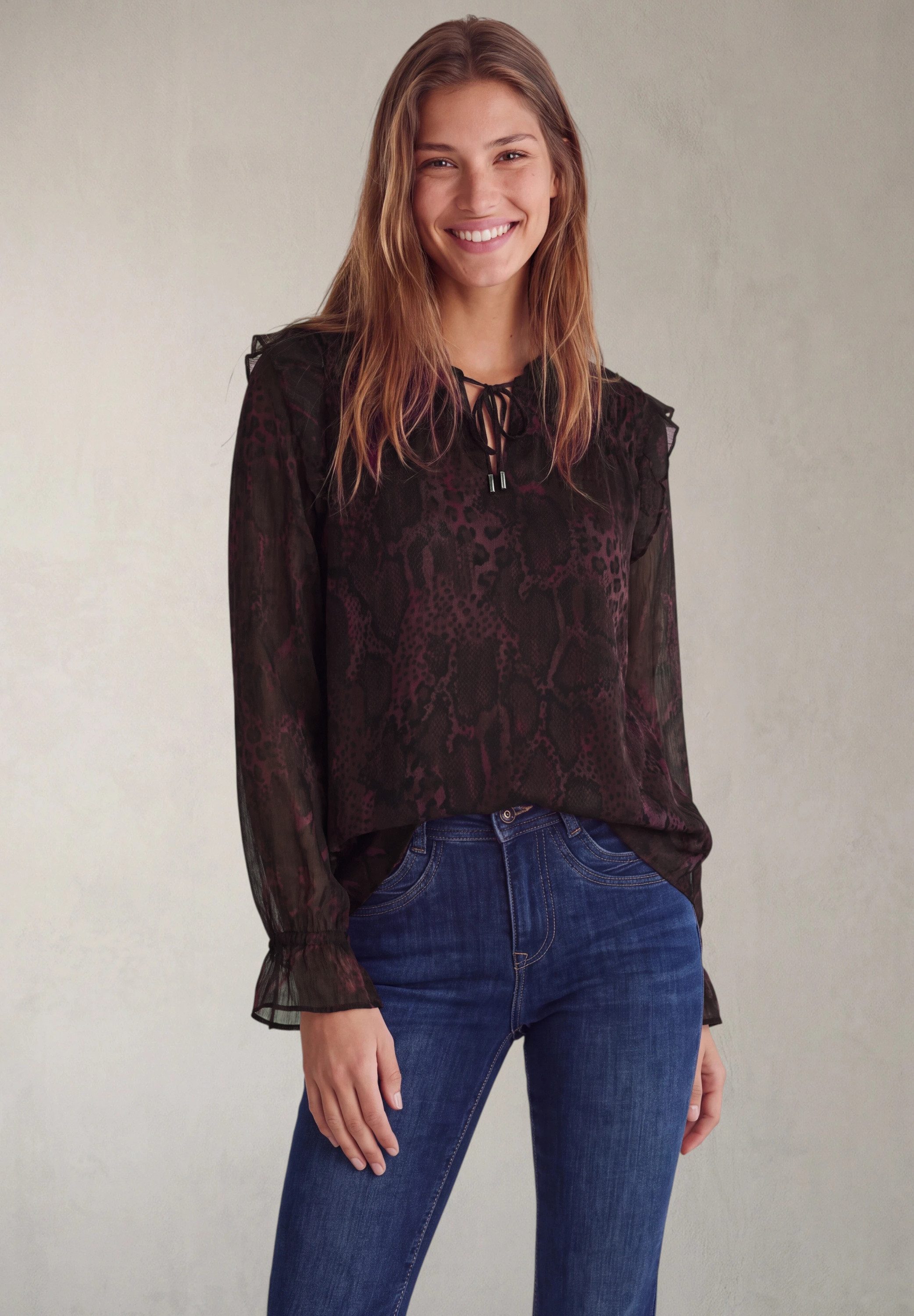 STREET ONE STUDIO Langarmbluse mit Chiffon-Layer