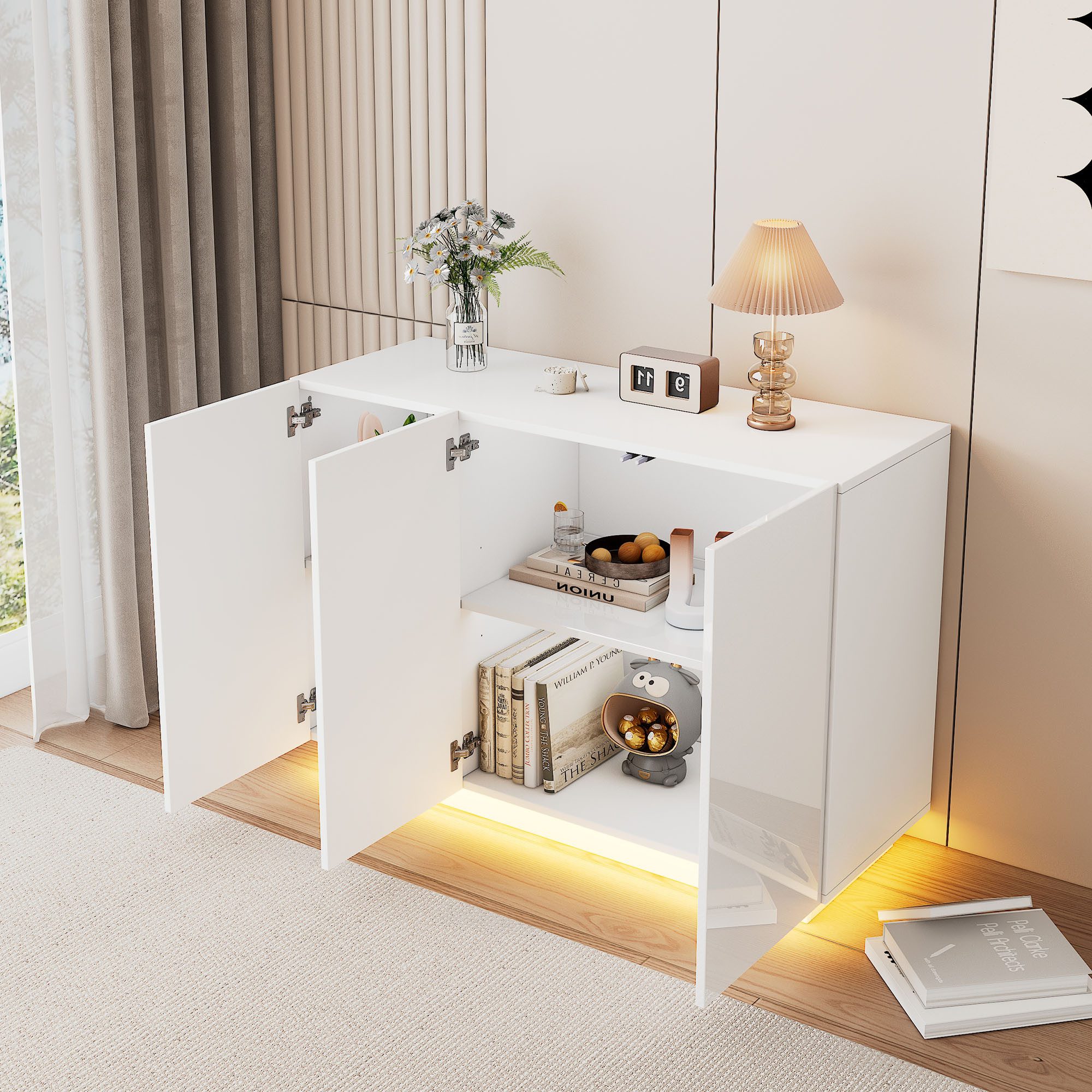 MODFU Sideboard Esszimmerschrank Hochglanz offen und günstig online kaufen