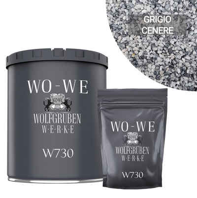 WO-WE Korngröße 1-4mm Bodenfliese Steinteppich Set Marmorkies Bodenbeschichtung W730 2qm, Grau - Grigio Cenere, Set, 25KG Marmorkies + 1,5KG 2k Bindemittel