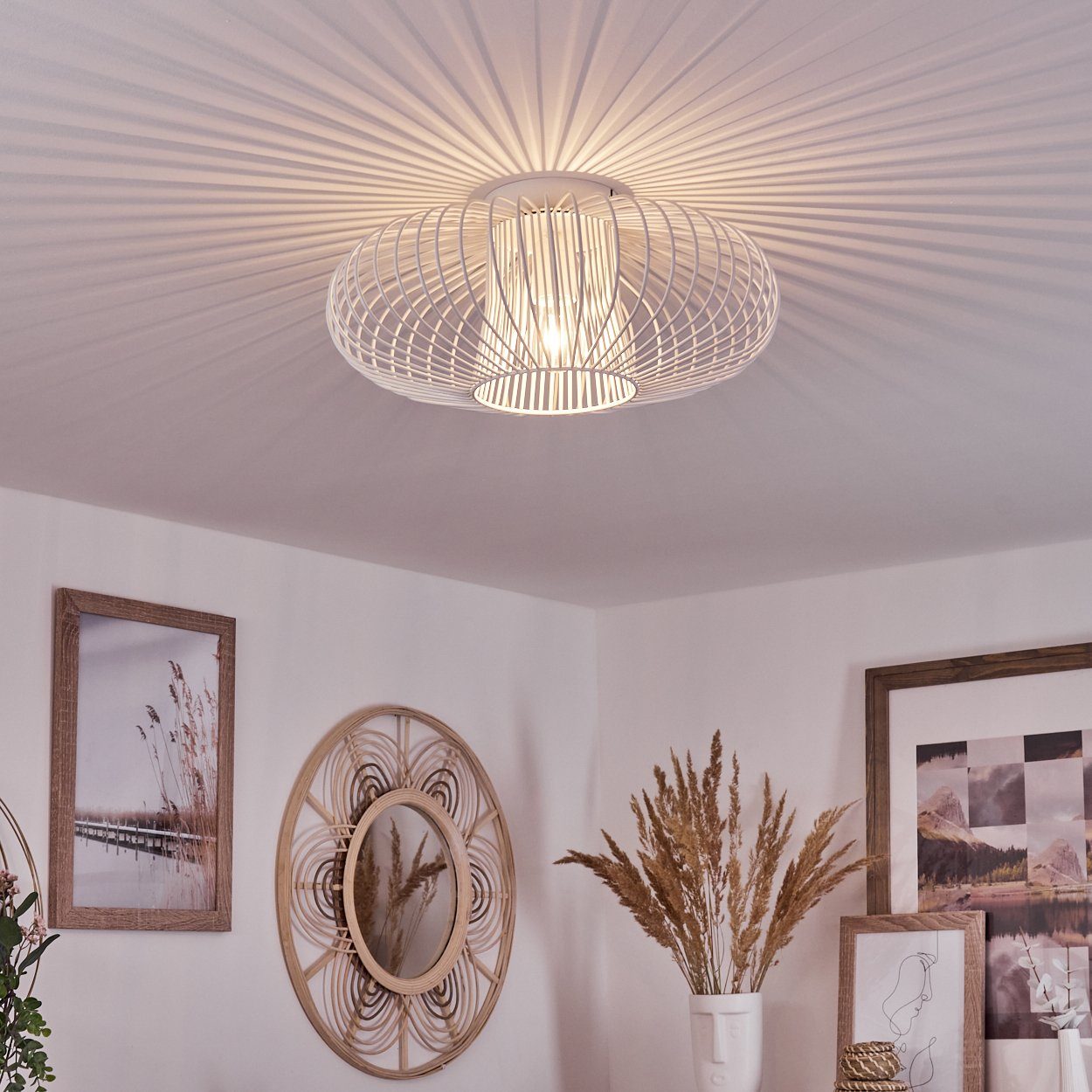 »Pieris« Leuchtmittel, Metall aus hofstein Gitter-Optik, ohne Ø40cm, durch Deckenleuchte Weiß, in E27 runde mit Retro-Leuchte Lichteffekt Deckenlampe