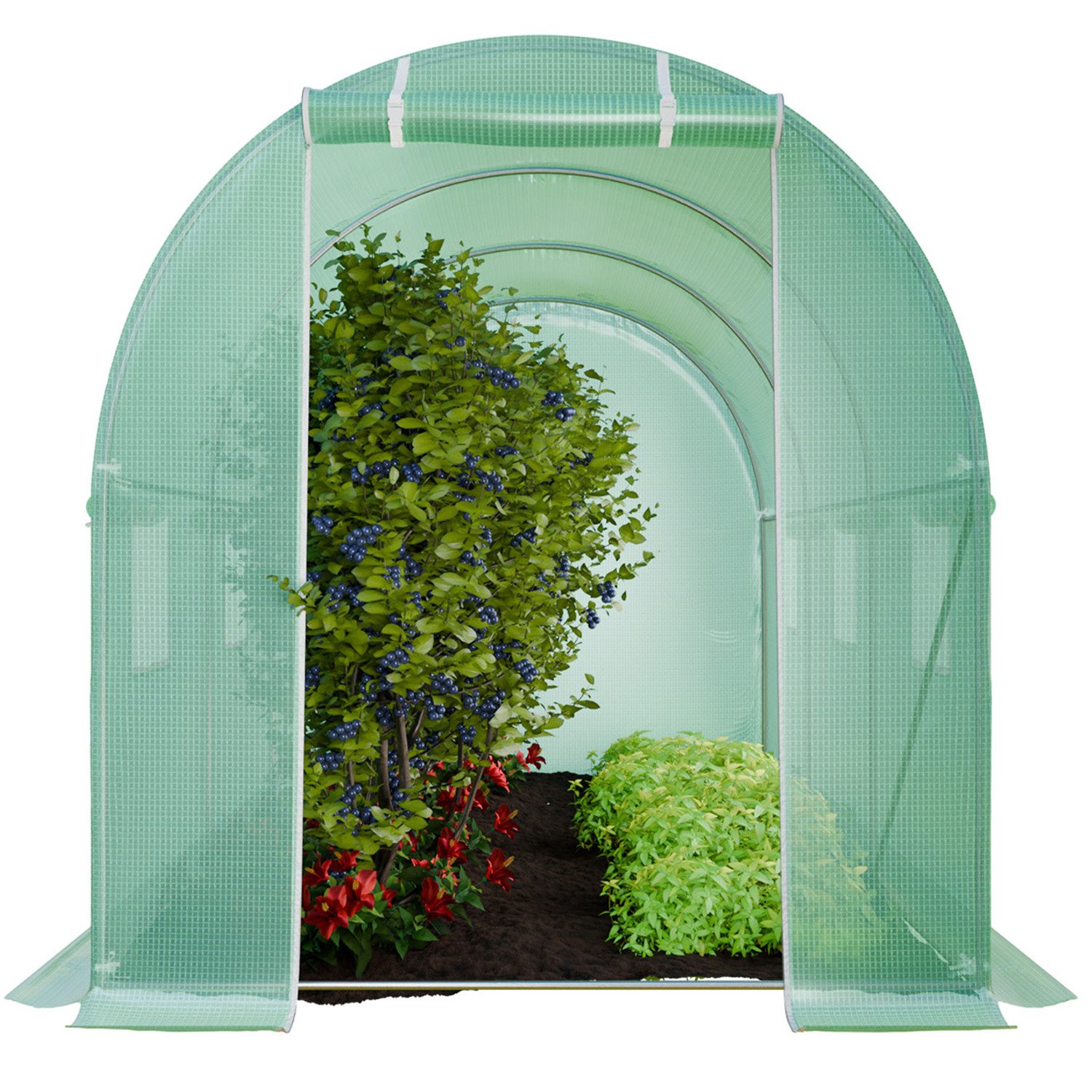 GARMIO Gewächshaus Foliengewächshaus, Folientunnel für Aufzucht CICATA 3x2x2 m, aufrollbare Tür, einfaches Stecksystem, leichter Aufbau, mit Tür, mit PE-Folie, winterfest, aufrollbare Folie, zur Anzucht, 6 Fenster grün | Rabatt: 29%