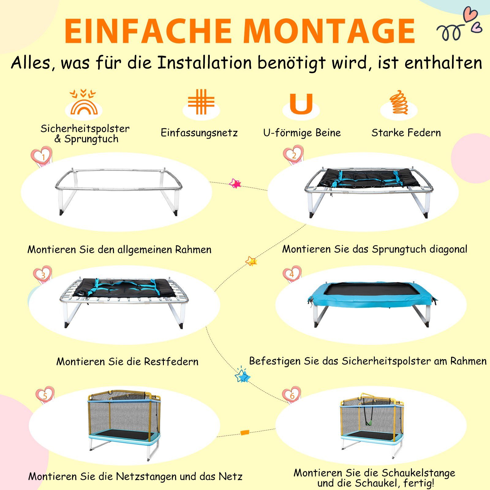 COSTWAY Gartentrampolin rechteckig, mit Sicherheitsnetz