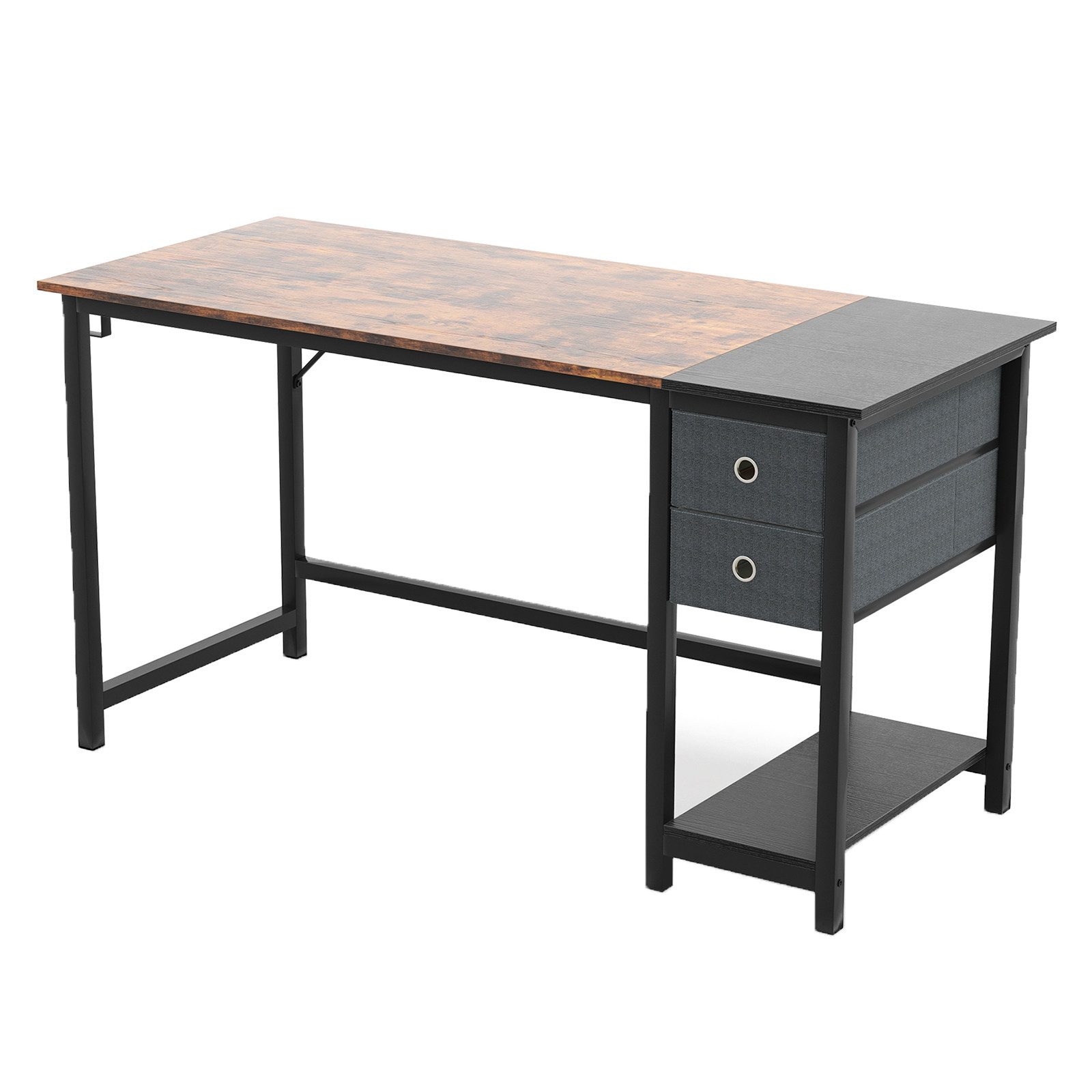 KOMFOTTEU Computertisch, mit Kopfhörerhaken, Regal & 2 Schubladen