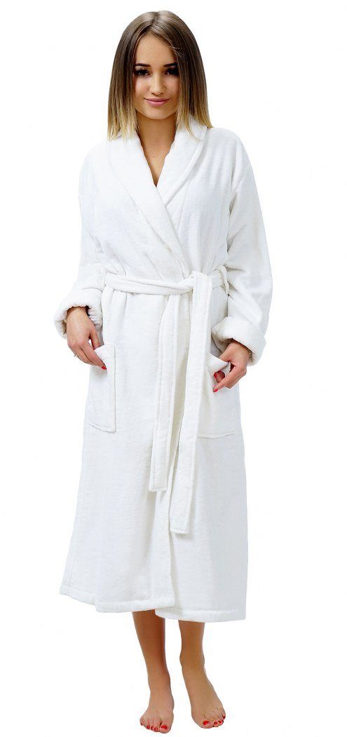 Lashuma Damenbademantel Rom, Langform, Baumwolle, Kapuze, Gürtel, Morgen- & Saunamantel weich, Bademantel Velour Frottee