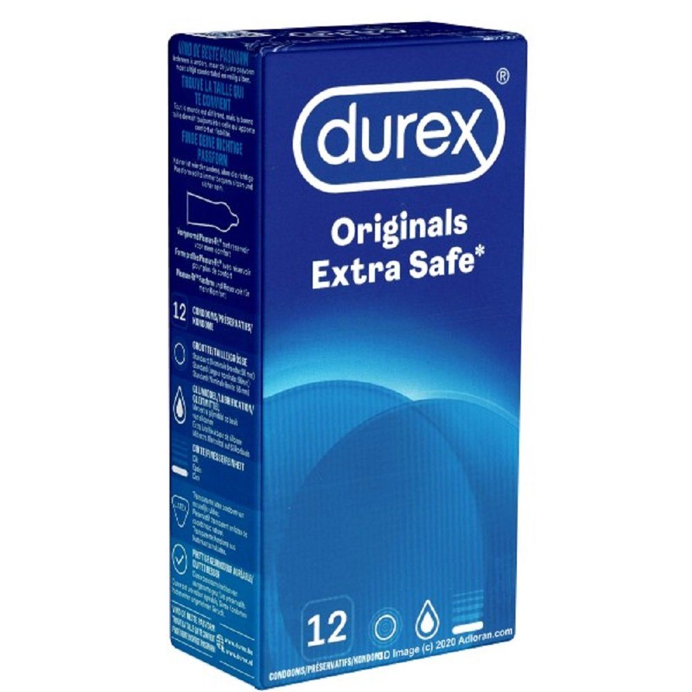 durex Kondome Originals Extra Safe Packung mit, 12 St., extra sichere Markenkondome mit Easy-On™-Passform | Kondome