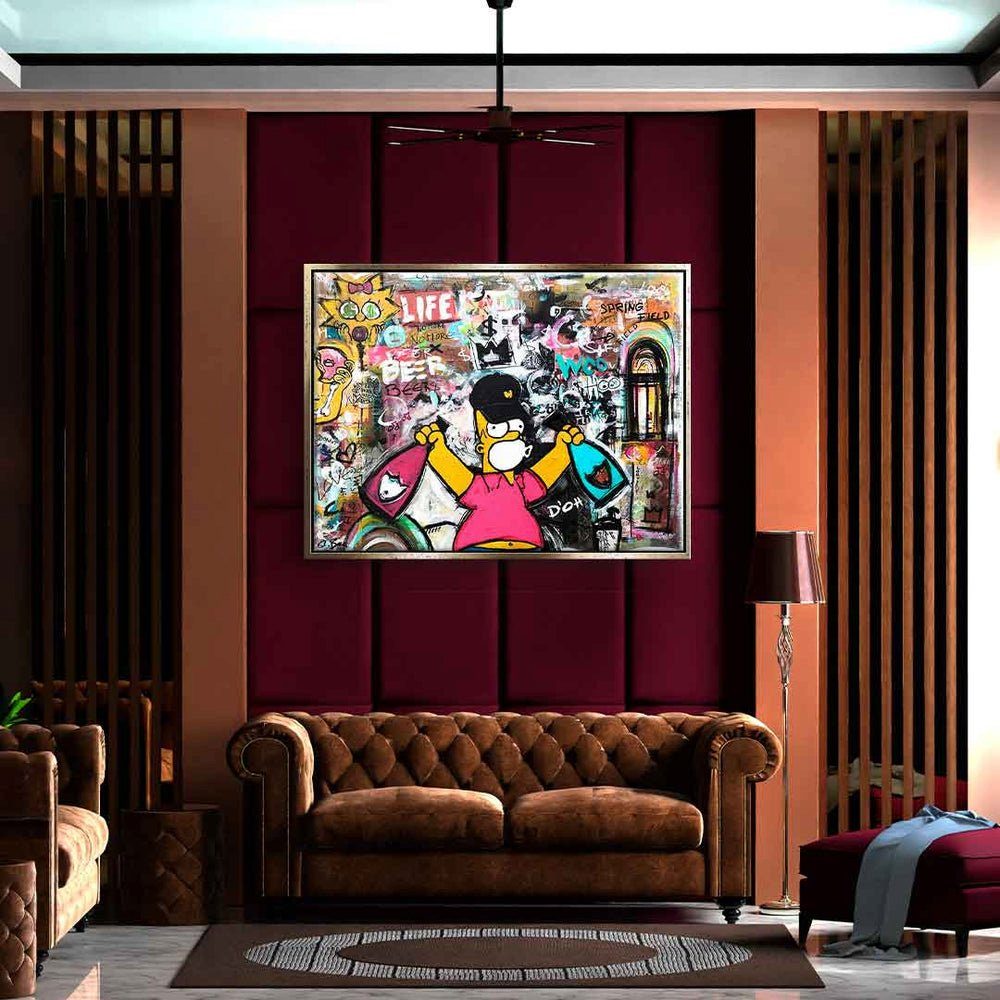 Collage Rahmen ohne Leinwandbild Champagner Simpson quer Simpsons DOTCOMCANVAS® lifestyle comic Collage, Art Leinwandbild Pop