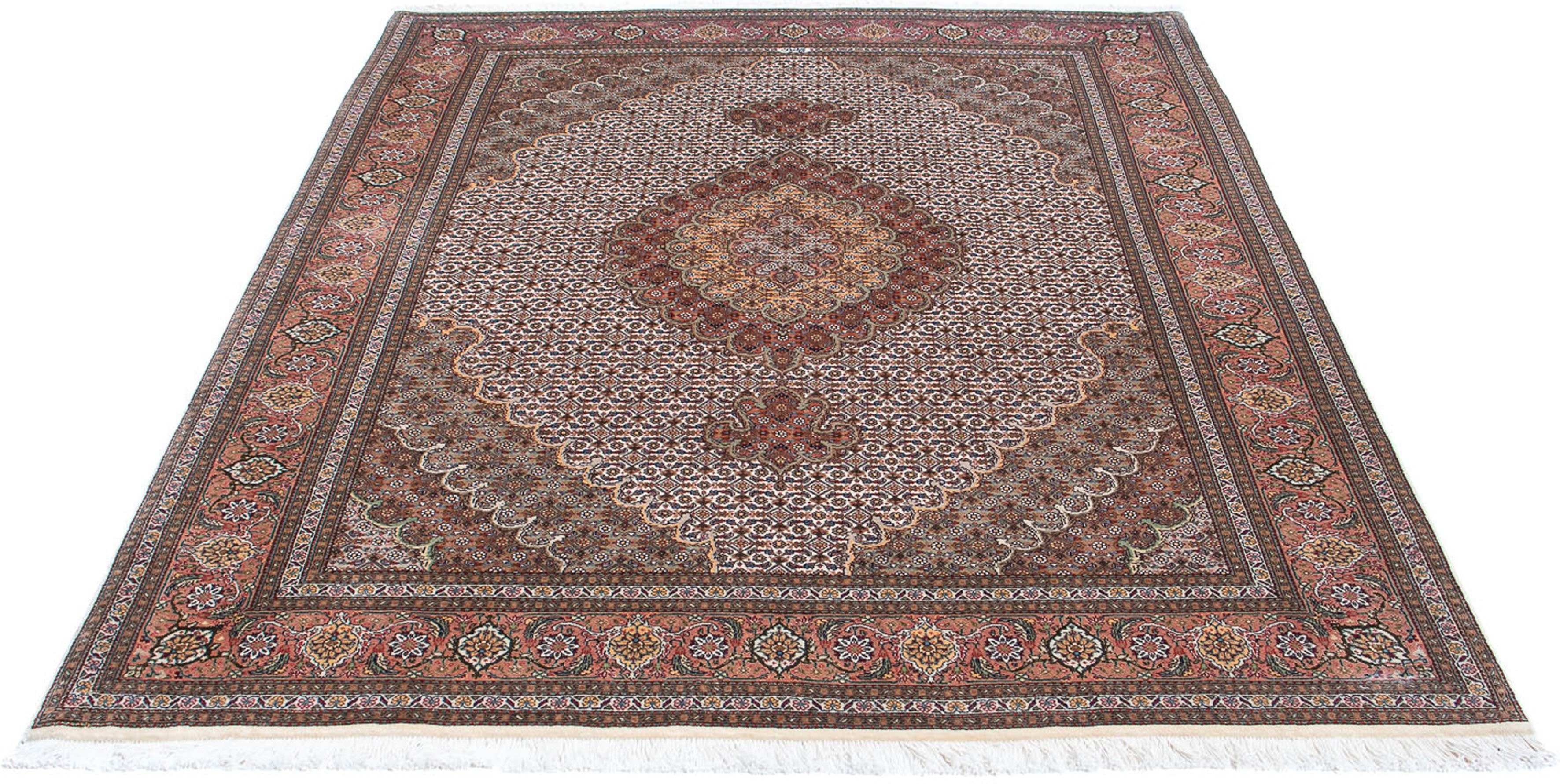 Orientteppich Perser - Täbriz - 198 x 152 cm - hellbraun, morgenland, rechteckig, Höhe: 10 mm, Wohnzimmer, Handgeknüpft, Einzelstück mit Zertifikat