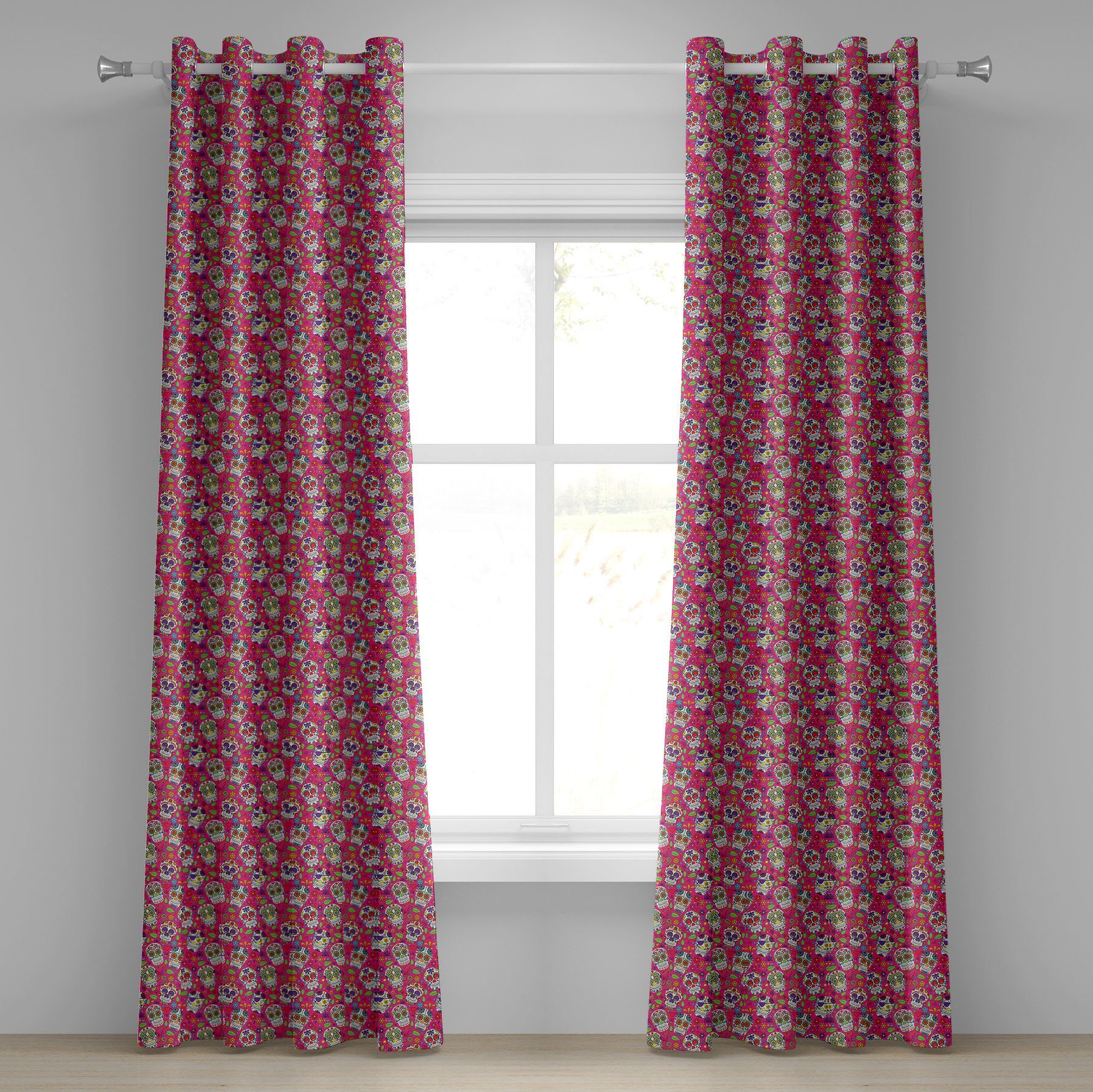 Zuckerschädel-Blumen Abakuhaus, Schlafzimmer Wohnzimmer, 2-Panel-Fenstervorhänge Dekorative für Gardine Bunt