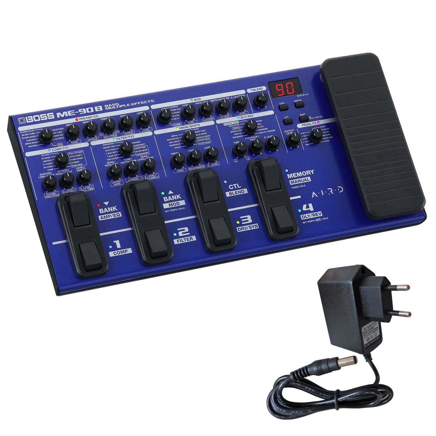 E-Bass Boss ME-90B Bass Multi-Effektgerät mit keepdrum Netzteil