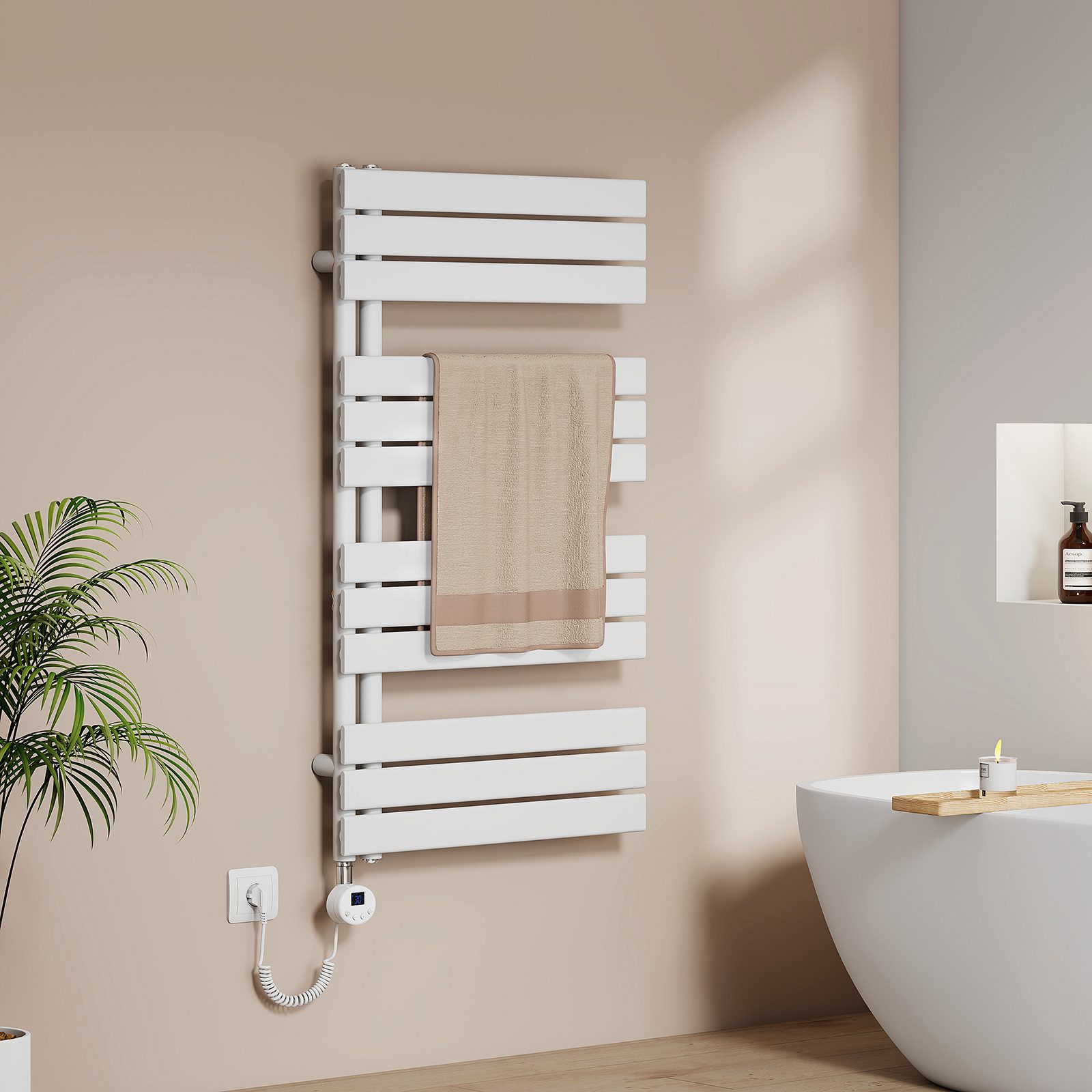 EMKE Elektrischer Badheizkörper WIFI App Steuerung Intelligenter Thermostat Aktualisierte Version, Weiß 4 Heizmodi, IPX4, Kindersicherung 400W~1000W