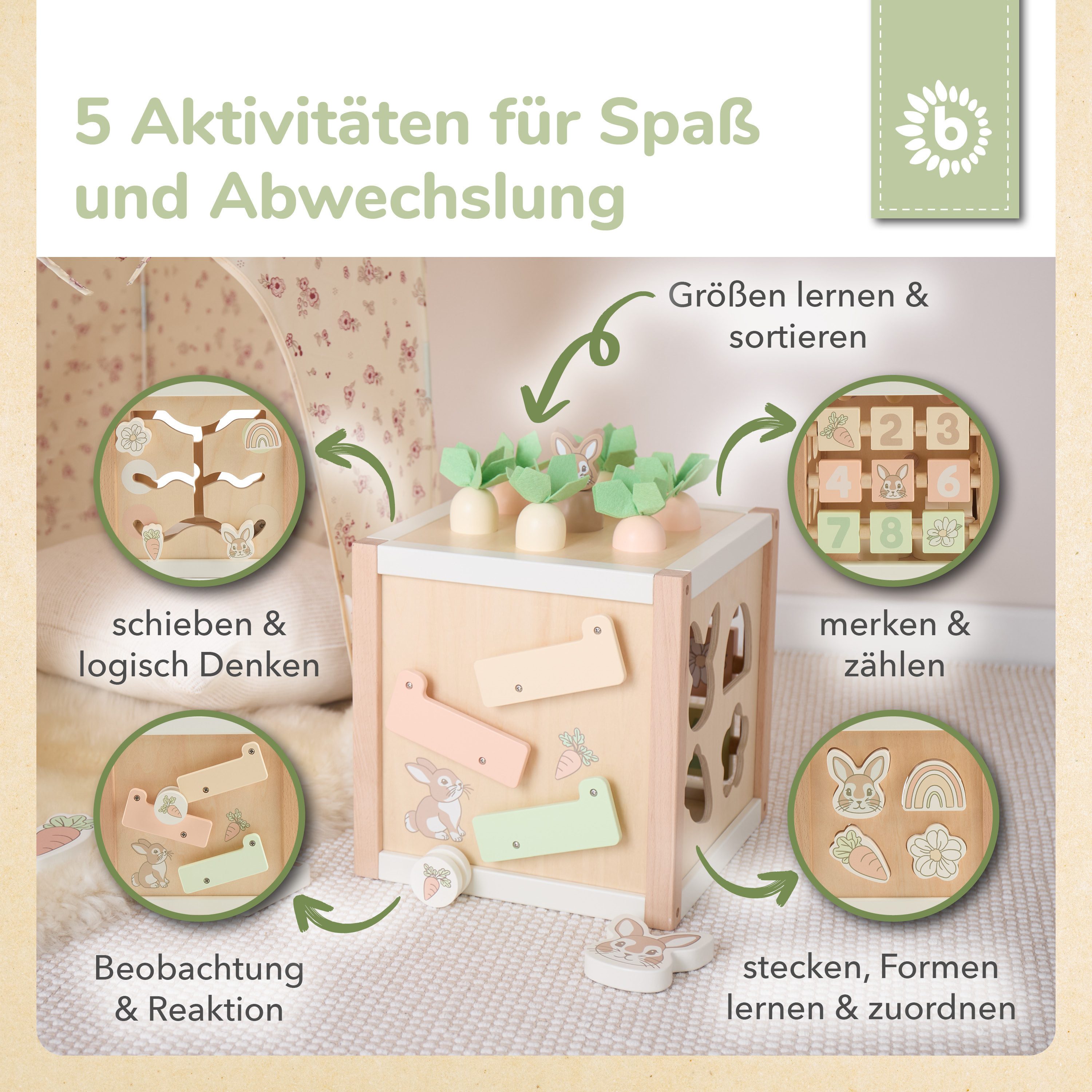 BIECO Motorikschleife Bieco Motorikwürfel XXL aus Holz FSC® –