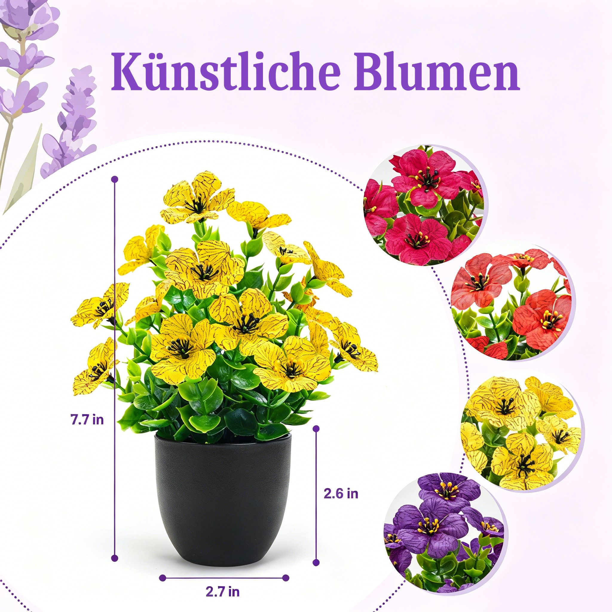 Kunstpflanze 4er-Set künstliche Topfpflanzen, künstliche Veilchen im Topf, Agger, für Frühlingsdekoration im Wohnbereich – Bild 2 von 5