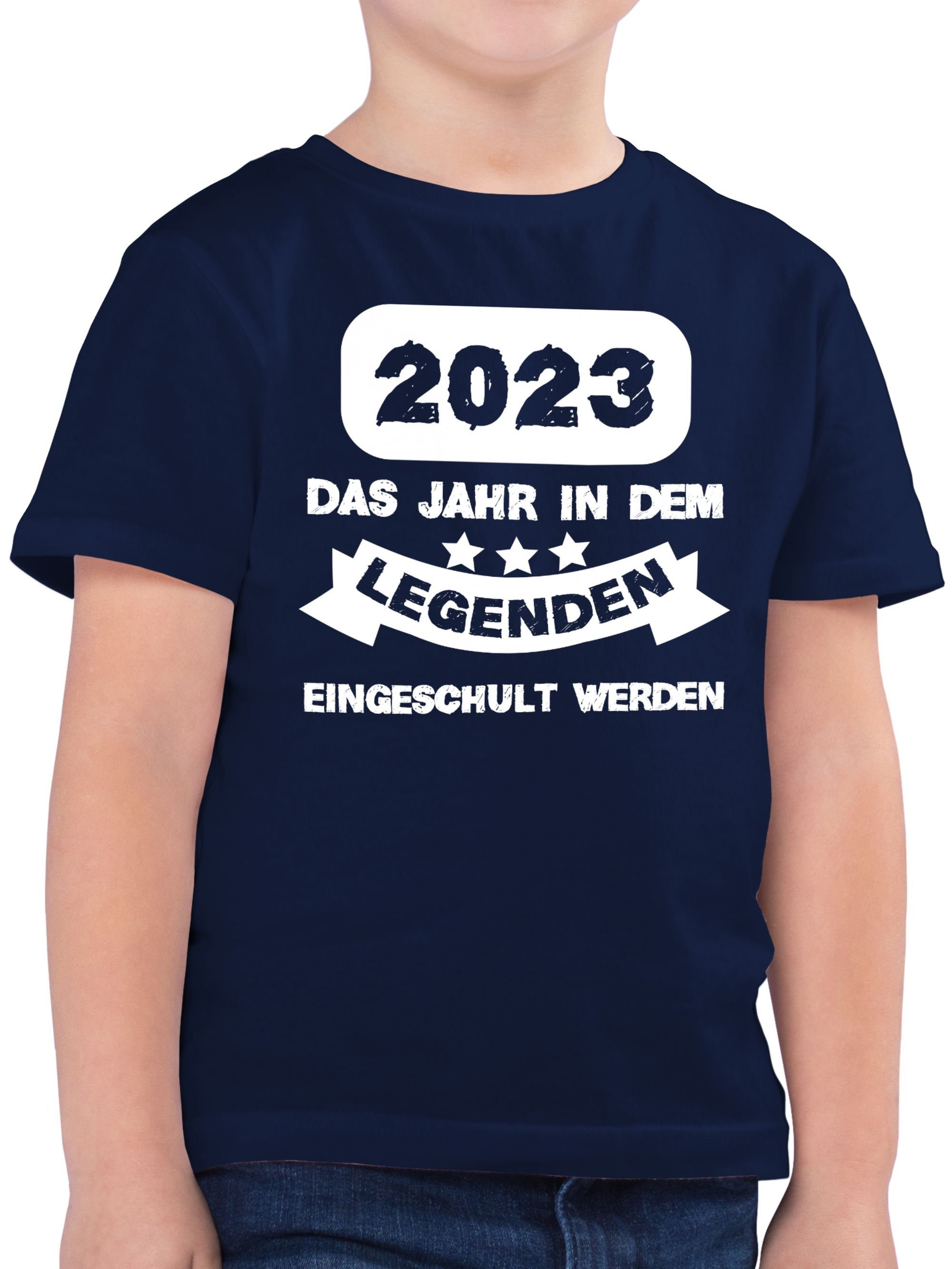 Legenden 01 Shirtracer Schulanfang Das Einschulung T-Shirt 2023 in Geschenke Junge weiß Dunkelblau werden eingeschult Jahr dem