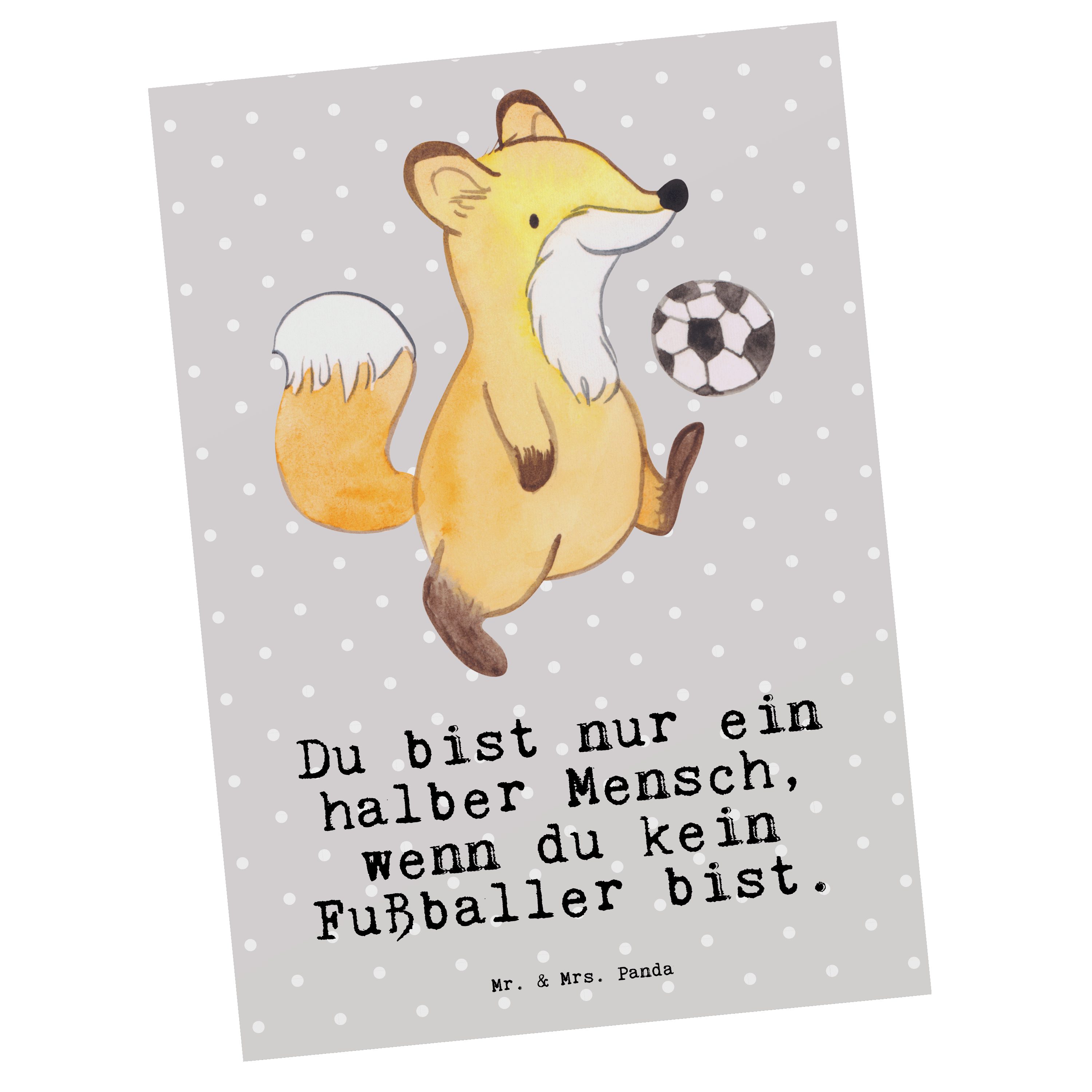 Herz Mrs. Postkarte Kollege mit Panda Pastell Grau & Mr. - Geschenkkarte, Geschenk, - Fußballer