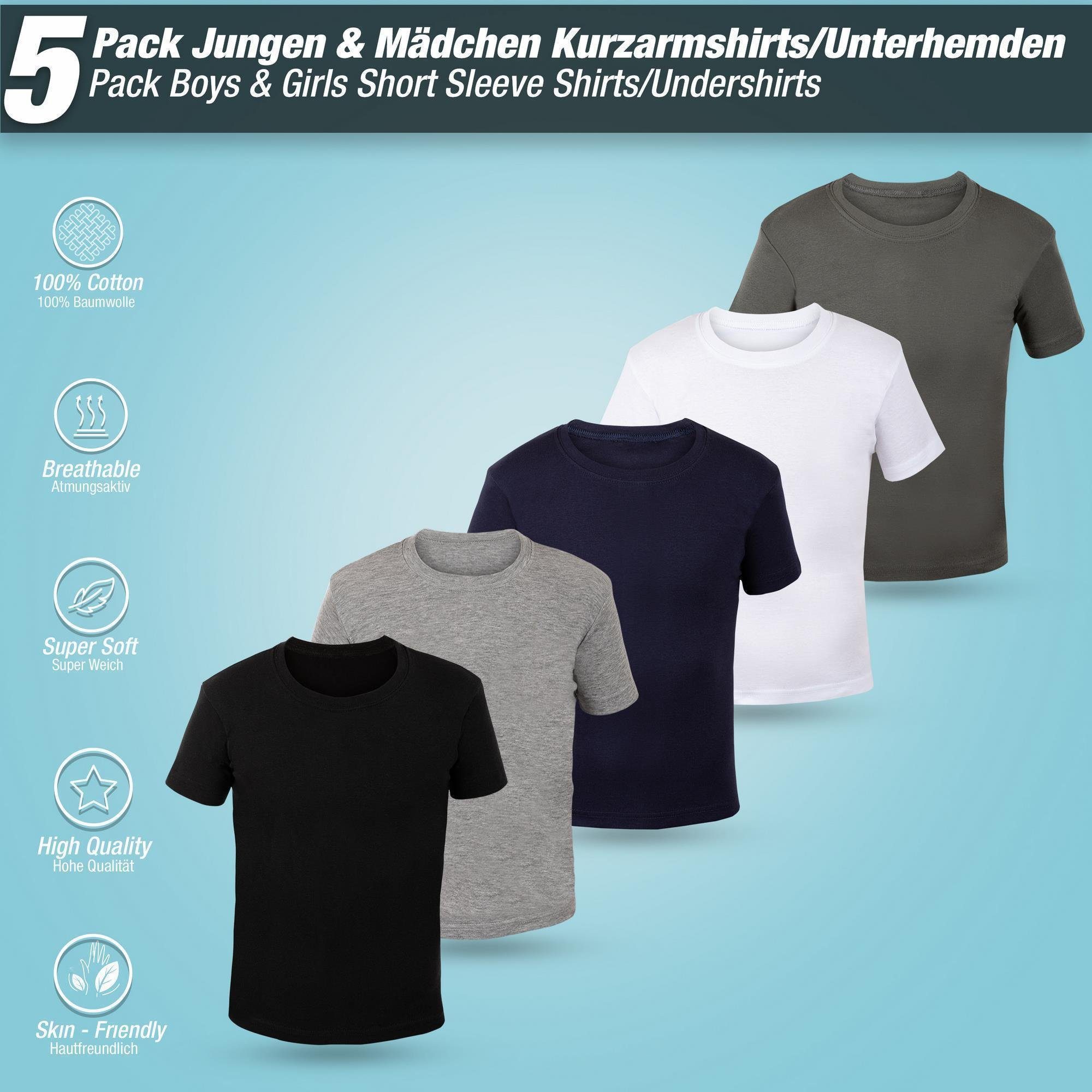 LOREZA Unterhemd 5er Set Jungen & Mädchen Kurzarm Unterhemden - Feinripp - Bunt (Spar-Packung, 5-St., 5er-Pack)