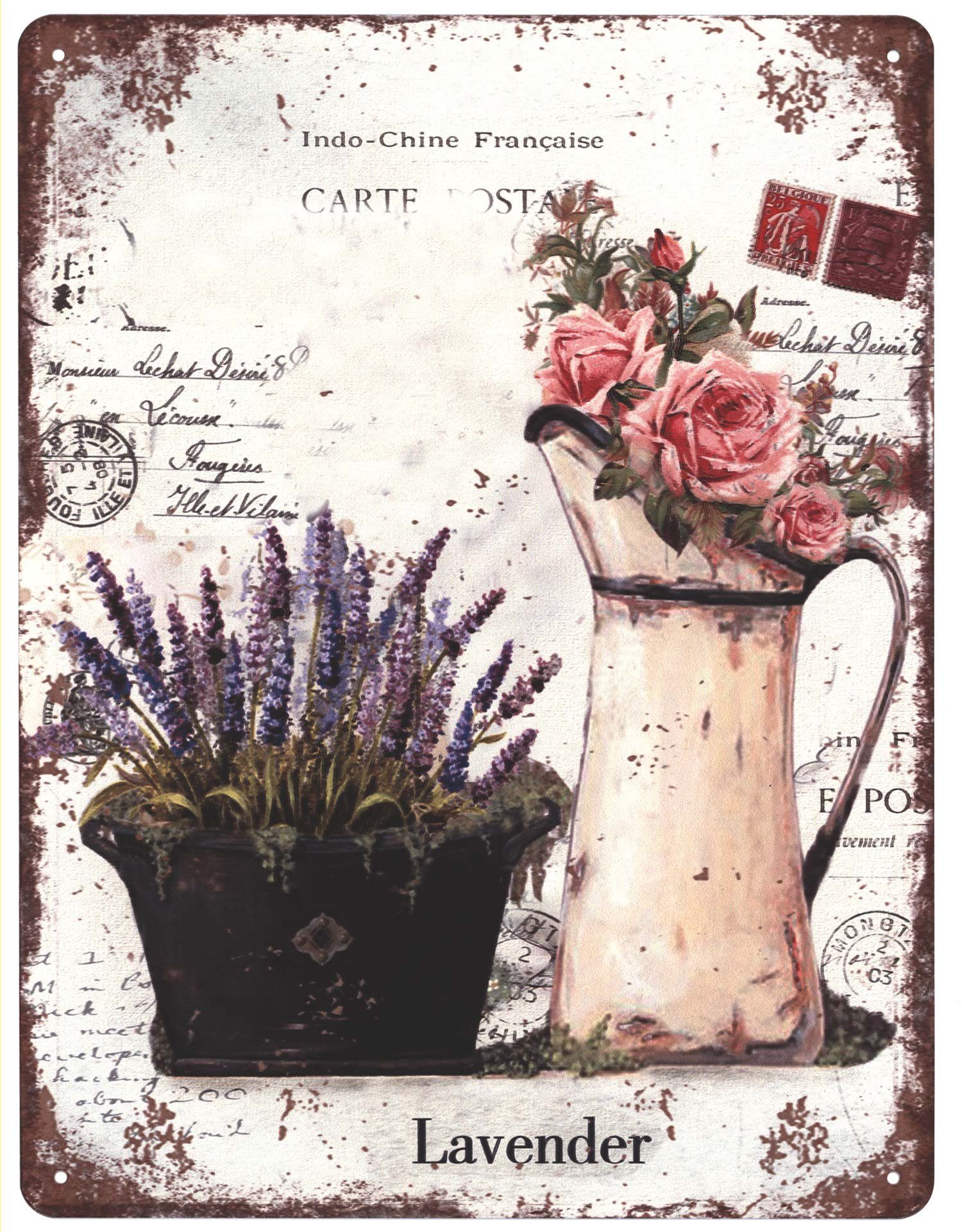 Metallschild Blechschild Rosen und Lavendel Lavender