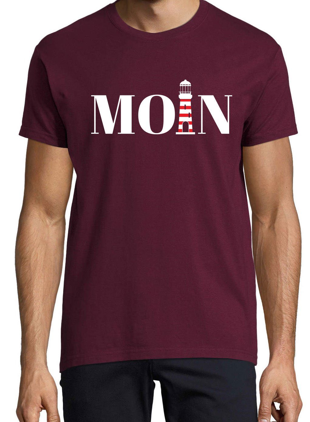 Shirt Herren Moin trendigem Burgund Leuchtturm T-Shirt Youth Designz Frontprint mit