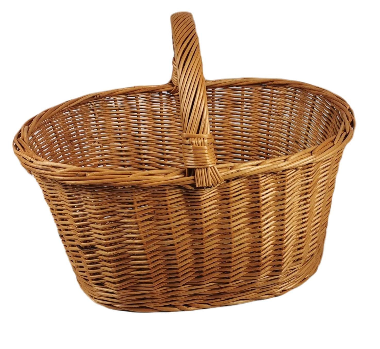 natuleo by pokuc Flaschenkorb Einkaufskorb aus Weide Pilzkorb Groß Oval Braun 48x37x39 cm