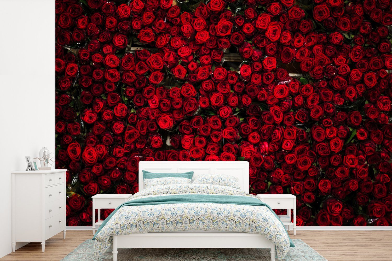 MuchoWow - Rot, - Blumen Rosen für (6 Schlafzimmer, Vinyl Matt, Wohnzimmer, Kinderzimmer, Tapete Fototapete Wallpaper bedruckt, St),