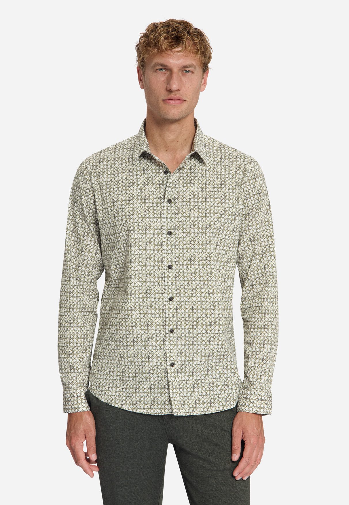 NO EXCESS Langarmhemd - Modisches Langarmhemd aus Stretch-Poplin mit Allover-Print