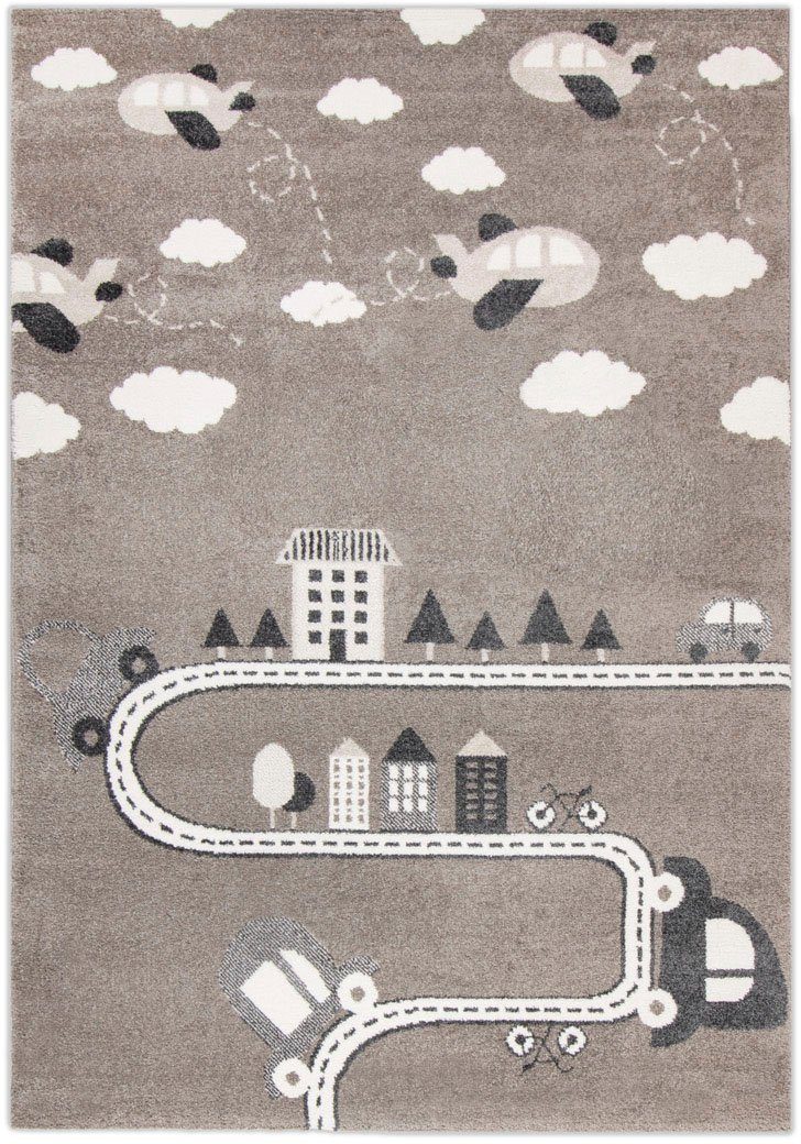Kinderteppich »Straße & Wolken«, Living Line, rechteckig, Höhe 12 mm, Kurzflor, Straßen-Spiel-Teppich, Kinderzimmer-HomeTrends