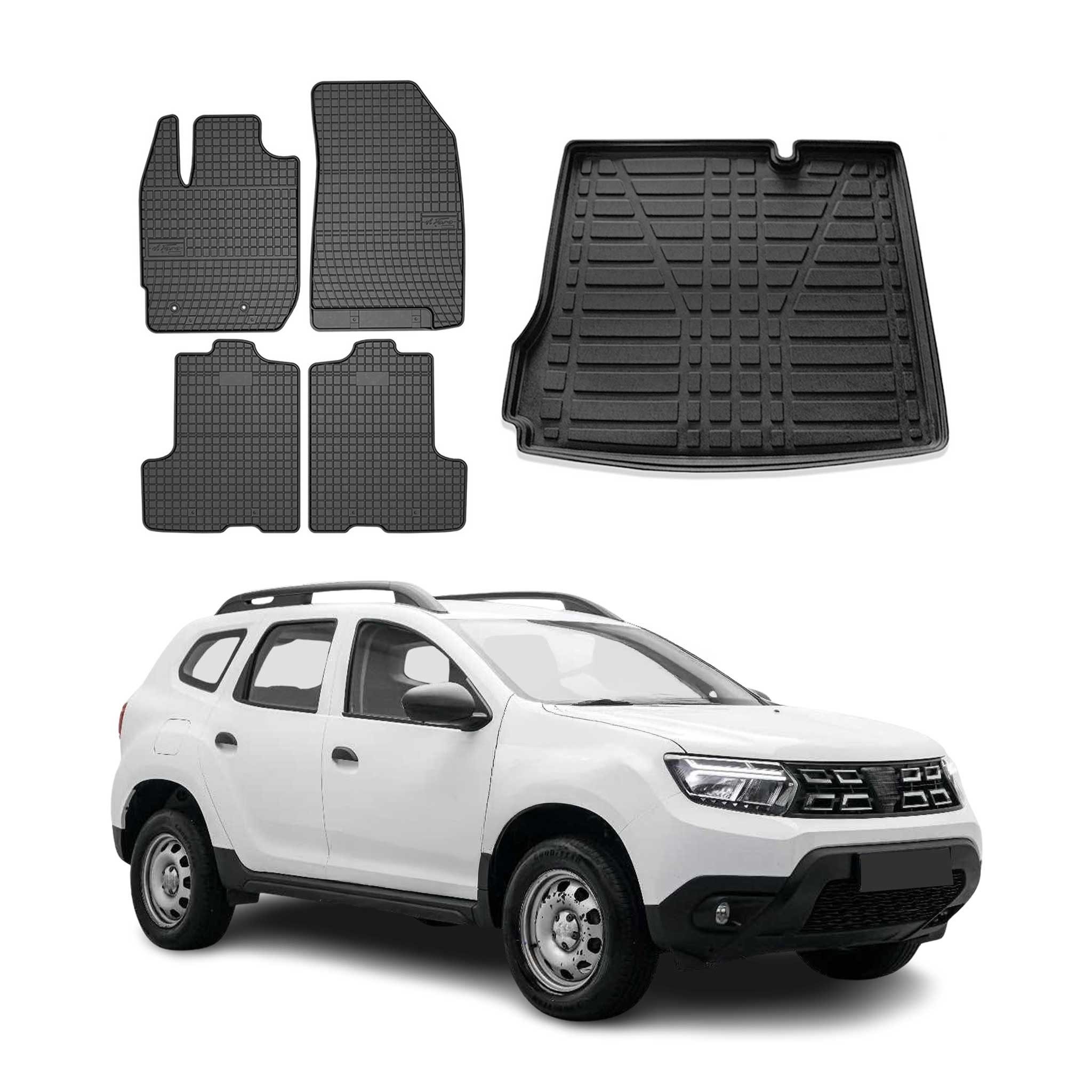Auto-Fußmatten Kofferraumwanne Set für Dacia Duster II 2018-24 Gummi Schwarz TPE 5x