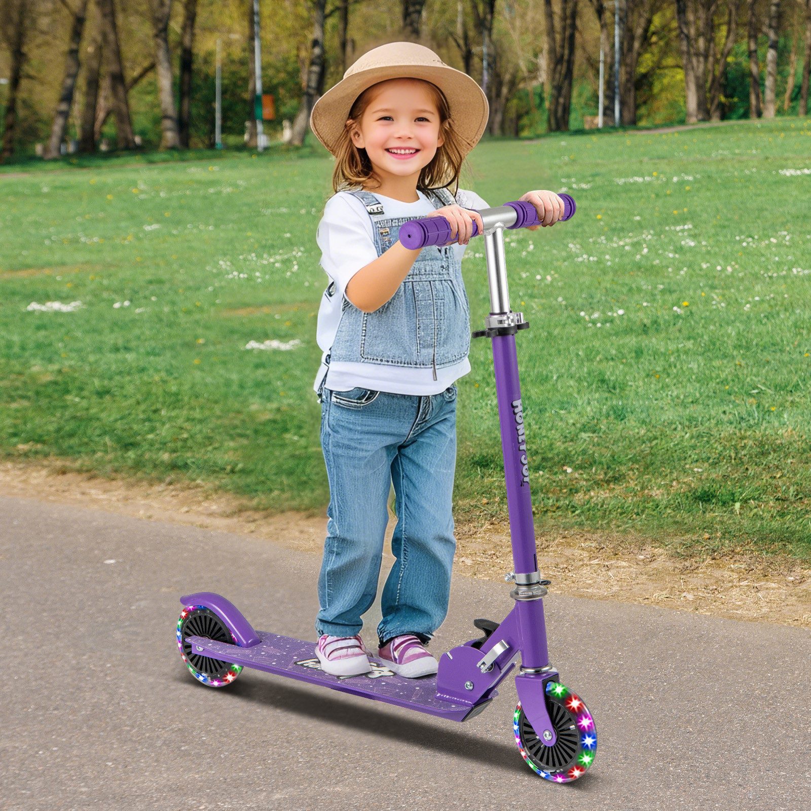 COSTWAY Scooter, Kinder Roller mit LED/PU-Räder, höhenverstellbar