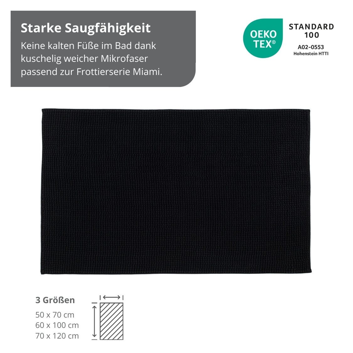 liebling Badematte, Fußbodenheizung geeignet, Polyester, rechteckig, Antirutsch-Beschichtung, sehr Saugfähig, Größe: 50x70 cm, graphit