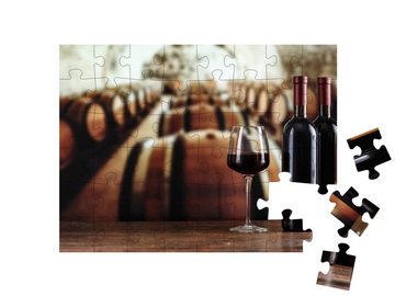 puzzleYOU Puzzle Weinkeller mit Weinflasche und Gläsern, 48 Puzzleteile, puzzleYOU-Kollektionen Wein