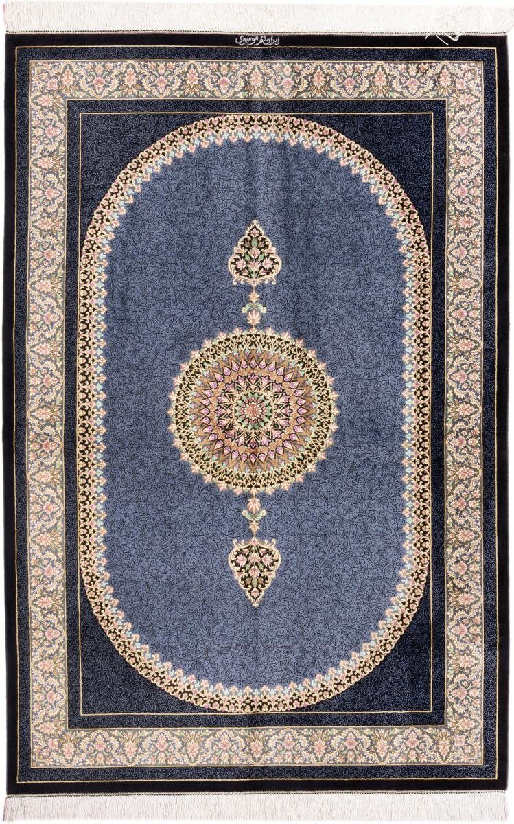Seidenteppich Ghom Seide Signiert Mousavi 130x197 Handgeknüpfter Orientteppich, Nain Trading, rechteckig, Höhe: 3 mm
