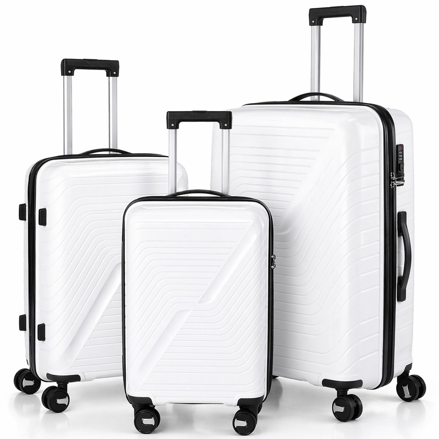 oyajia Kofferset Rollkoffer 3-teiliges Set 20 24 28 Zoll aus PP Hartschale, (Reisekoffer Set mit TSA Zahlenschloss & 4 Rollen, 3 tlg., Handgepäckkoffer + Mittelgroß + XL Trolley Set), Leichtes Trolley Set für Urlaub Business Reisen
