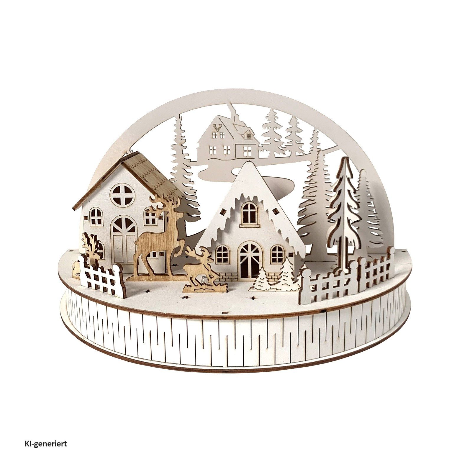 HTI-Living Weihnachtsszene LED Weihnachtsdeko Winterdorf und Rehe, Leuchtdeko batteriebetrieben