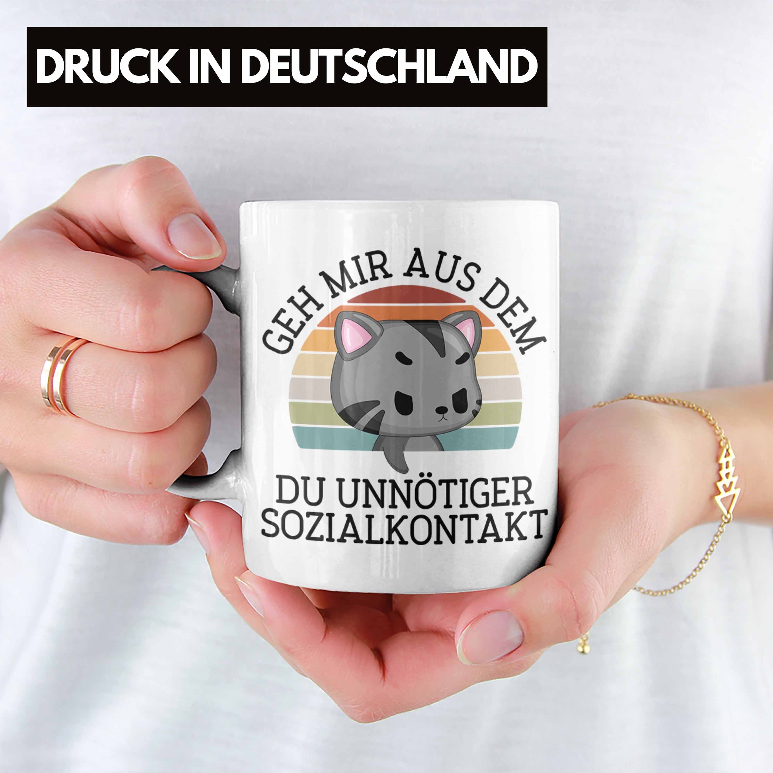 Trendation Tasse Trendation - Lustige Witzige Aus Weiss Tasse Geschenk Frauen Mir Katze Unnötiger Männer Dem Sozialkontakt Weg für Geh Du Tasse