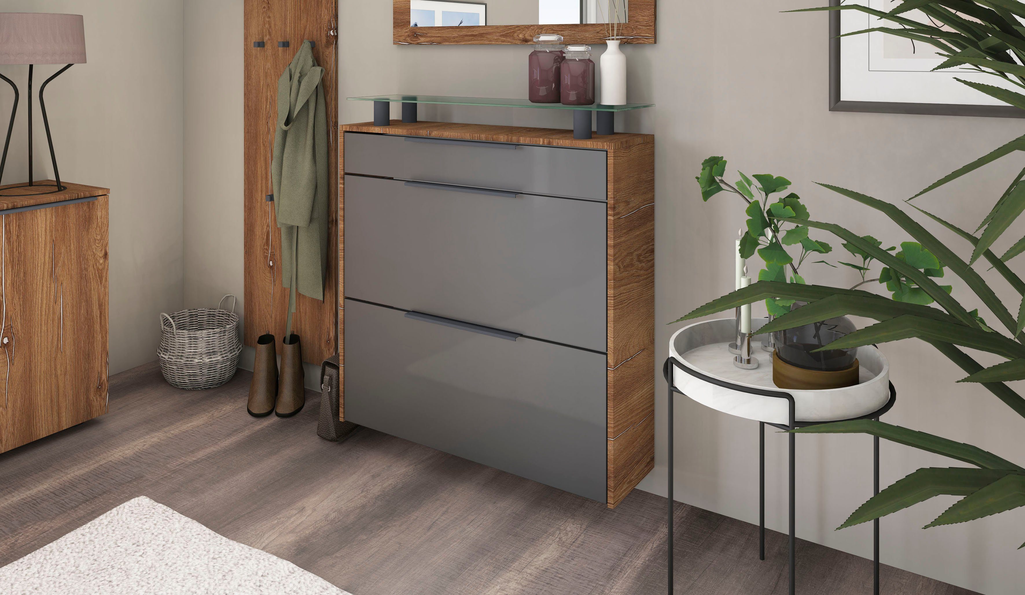 borchardt Möbel Schuhschrank Tom, Hängeschrank mit Glasablage und Metallgriffen