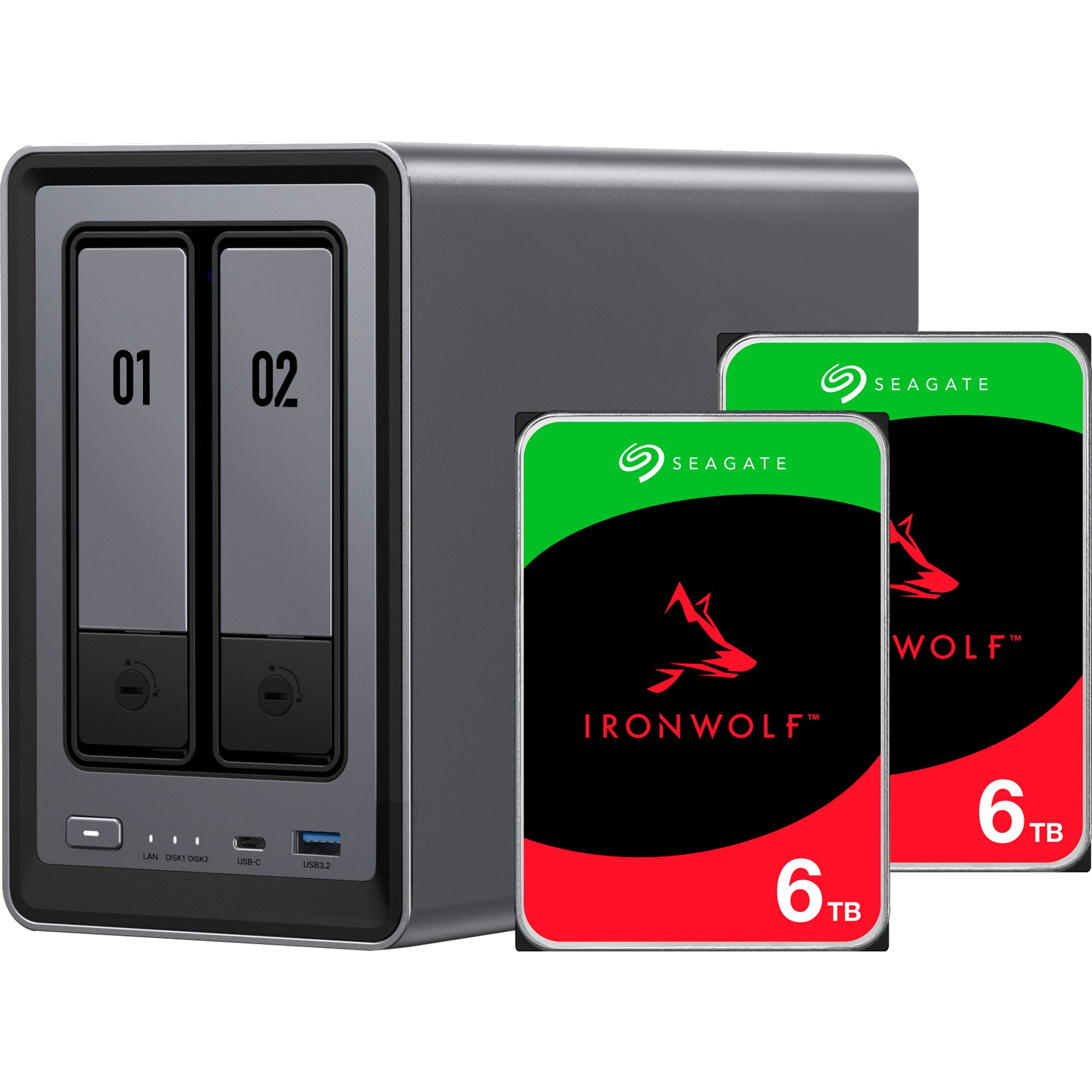 UGREEN Festplatten-Gehäuse UGREEN DXP2800 + 2x 6 TB Seagate IronWolf HDD Bundle, NAS
