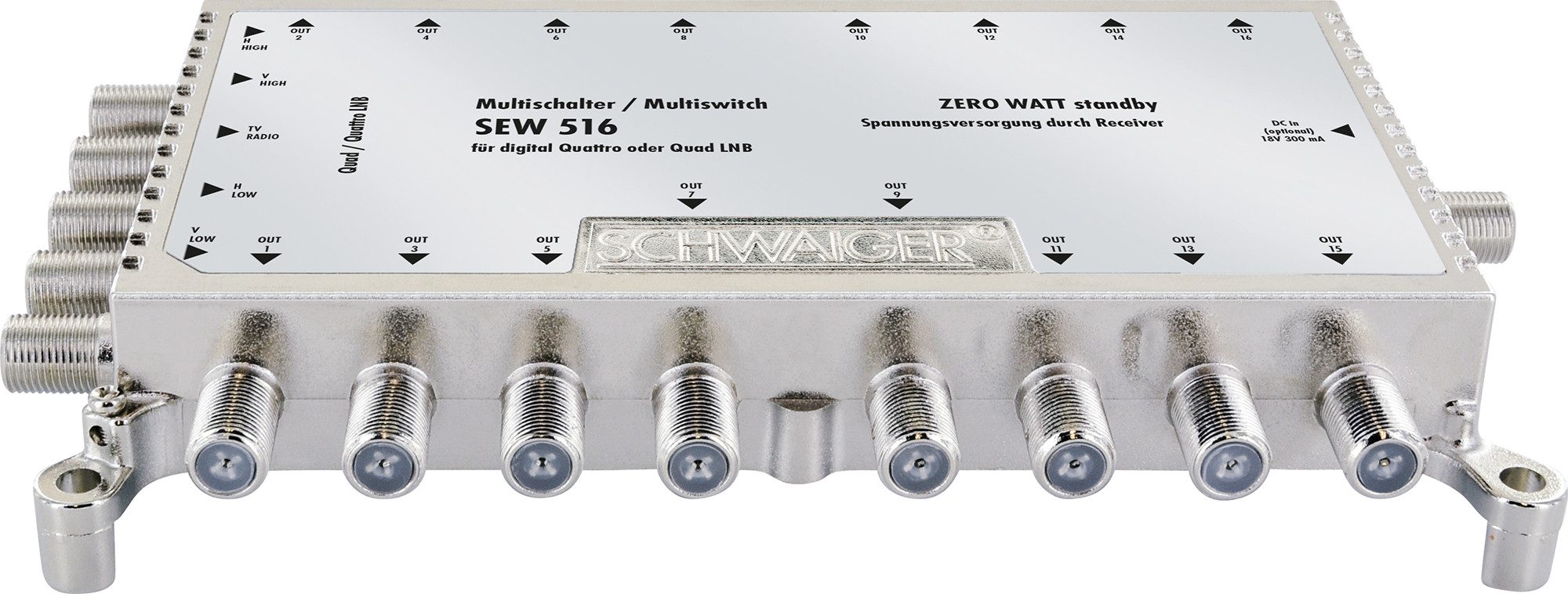 Schwaiger SAT-Multischalter SEW516 531 (verteilt 1 Satellitenpositionen auf 16 Ausgänge), unabhängige Programmvielfalt für alle Teilnehmer