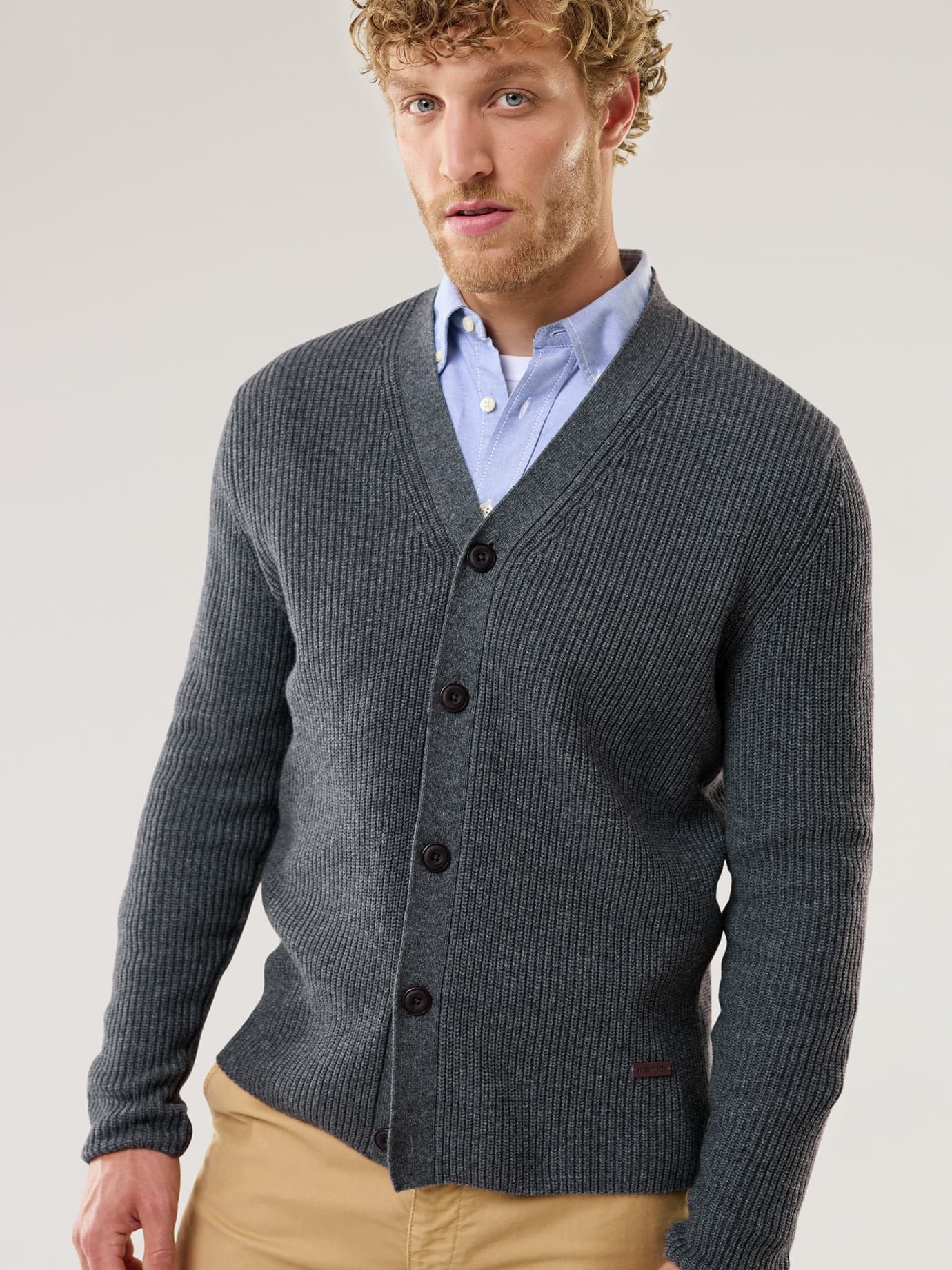 Walbusch Cardigan Herren Patentstrick-Cardigan V-Ausschnitt, modern