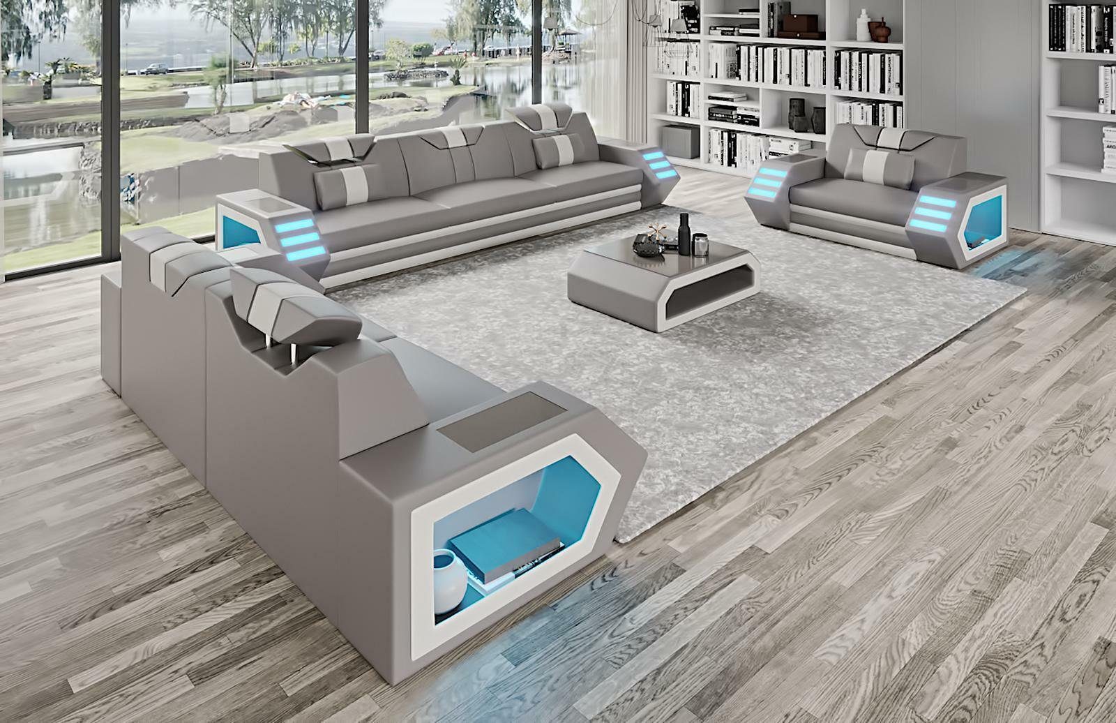 in Neu Design Sofa Moderne Sofagarnitur luxus 3+2+1 JVmoebel Sitzer Europe Couch Made LED, Grau