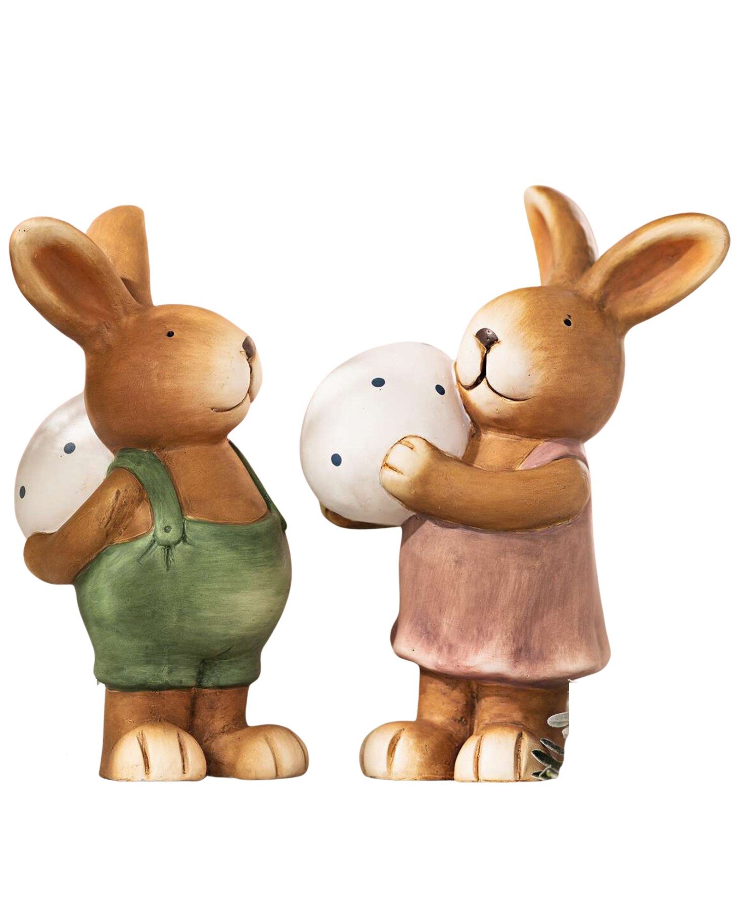 Osterhase Dekofigur "Hase mit Osterei" aus Terracotta, 26 cm hoch, Osterdeko