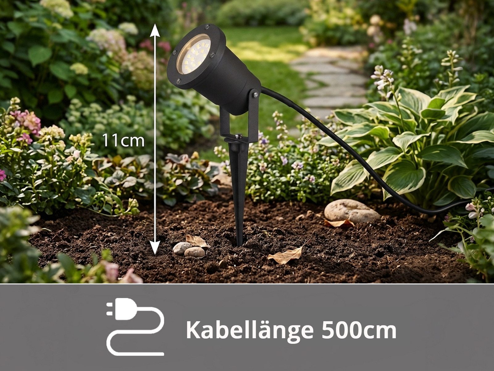 TRIO Leuchten LED Gartenstrahler 3er SET mit Erdspieß, Kabel & Stecker, LED wechselbar, Warmweiß, Außen Baum-Strahler, Beetlampe zur Garten-Beleuchtung & Wegbeleuchtung