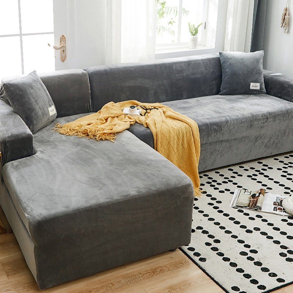 Sofahusse Ecksofa Stretch Super Weich Plüsch Sofa Überzug für 2/3/4 Sitzer, Juoungle