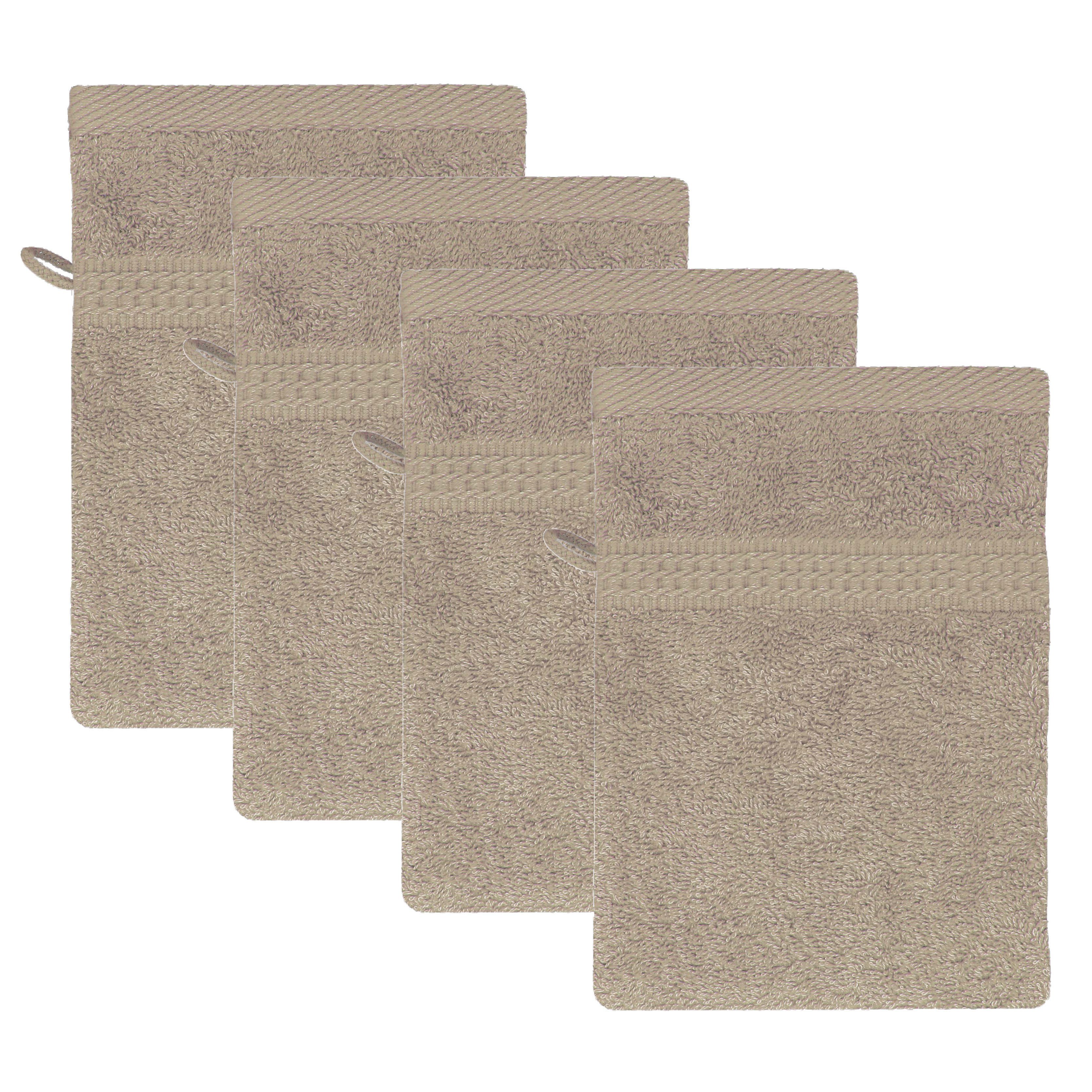 Set 100% Beige TRENDBUY24 Baumwolle Waschhandschuhe 100% (4-tlg), 4er Waschhandschuh Baumwolle Frottee